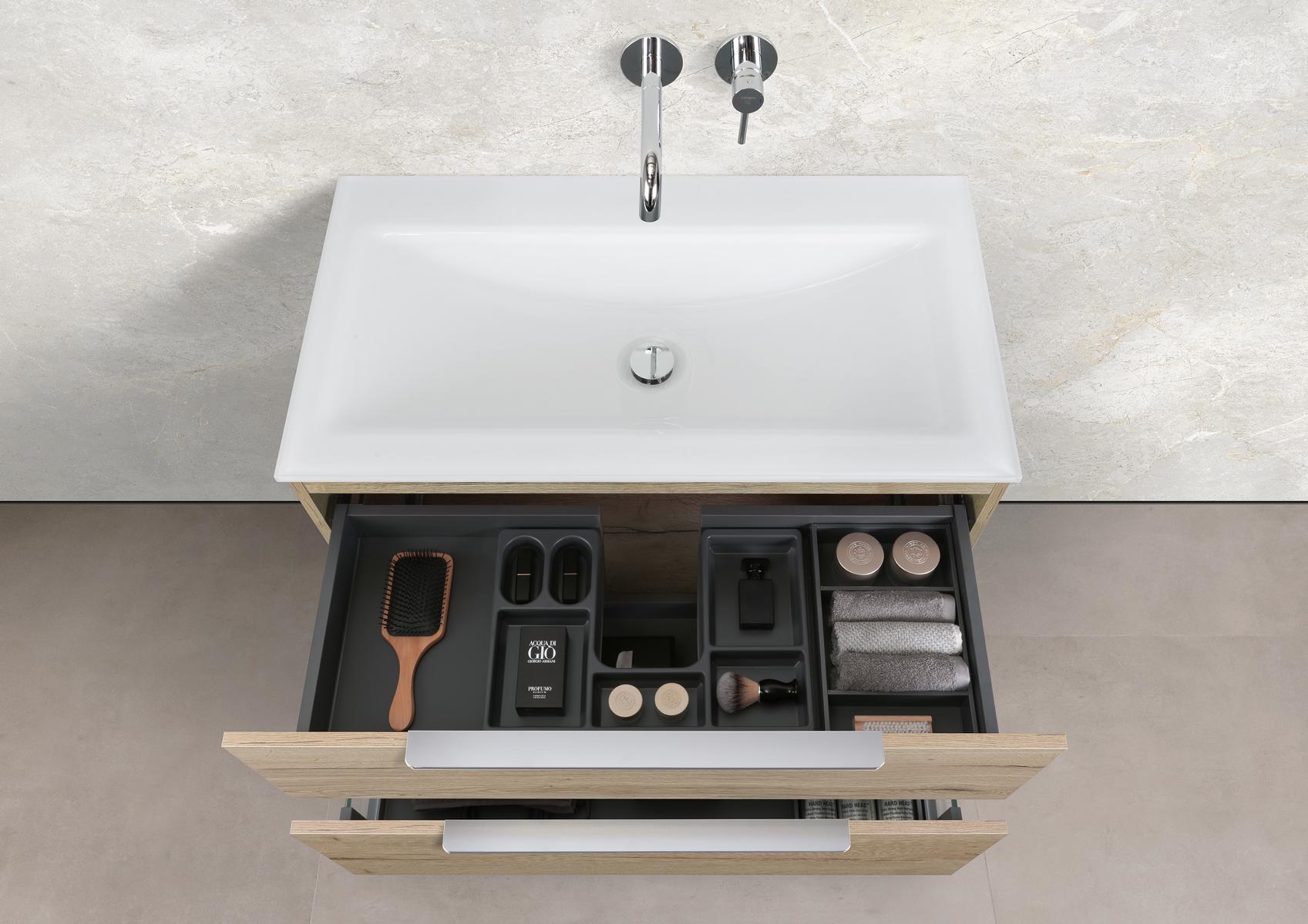 Saphir - Badmöbelset 90 cm mit Glaswaschbecken und Unterschrank