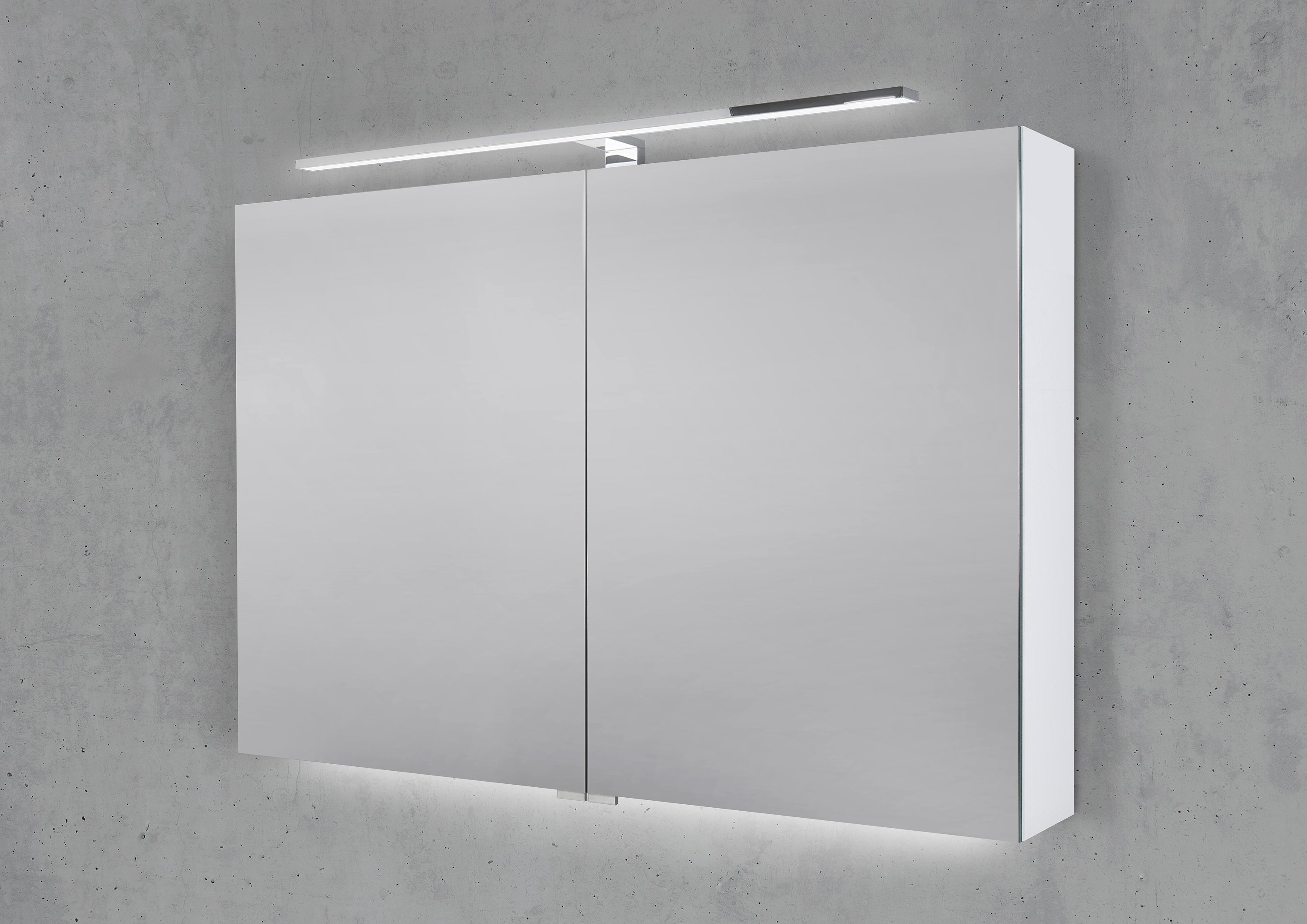 Spiegelschrank 100 cm mit LED Chrom Beleuchtung Doppelspiegeltüren