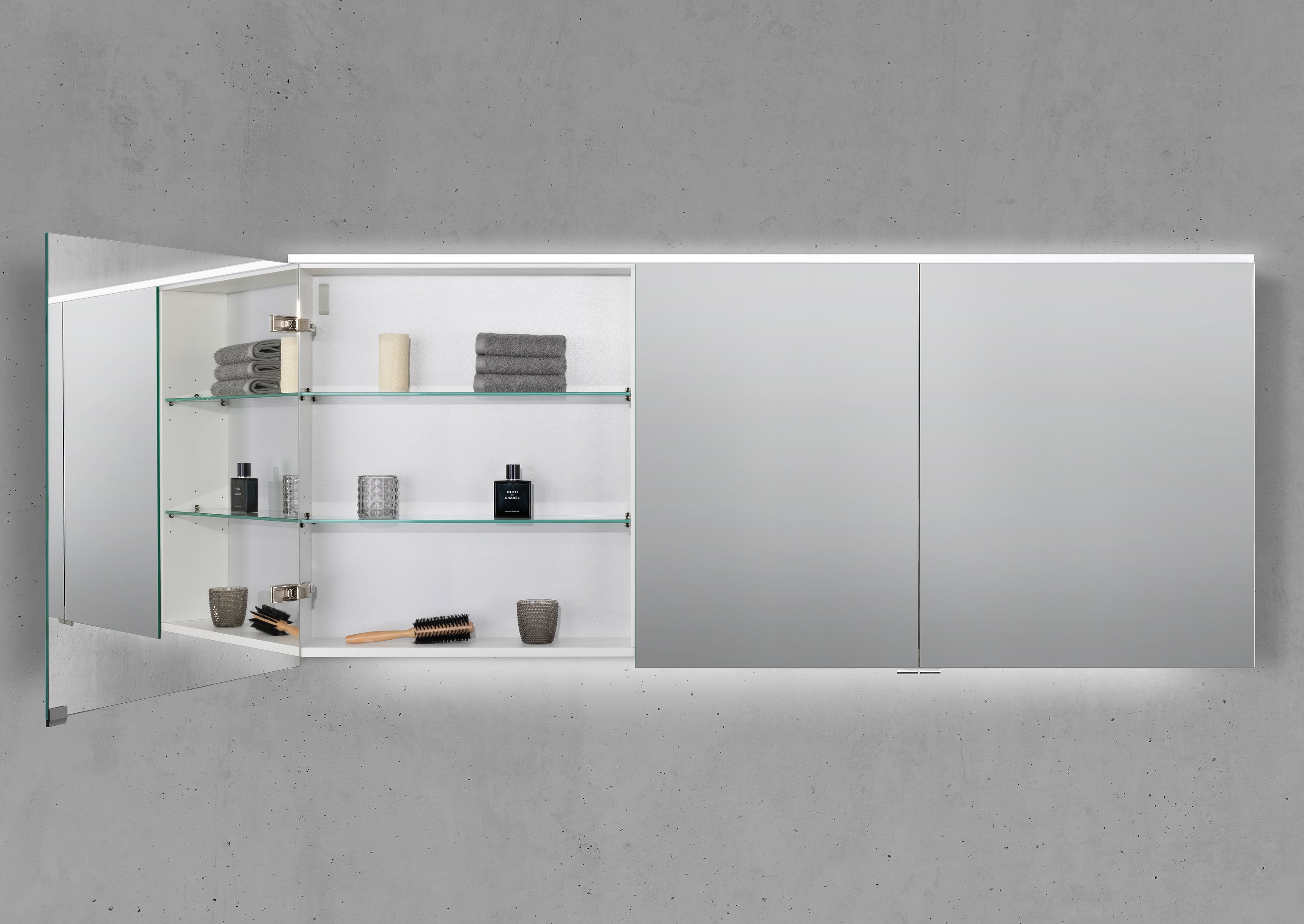Spiegelschrank 180 cm integrierte Multilight-LED-Beleuchtung Doppelspiegeltüren