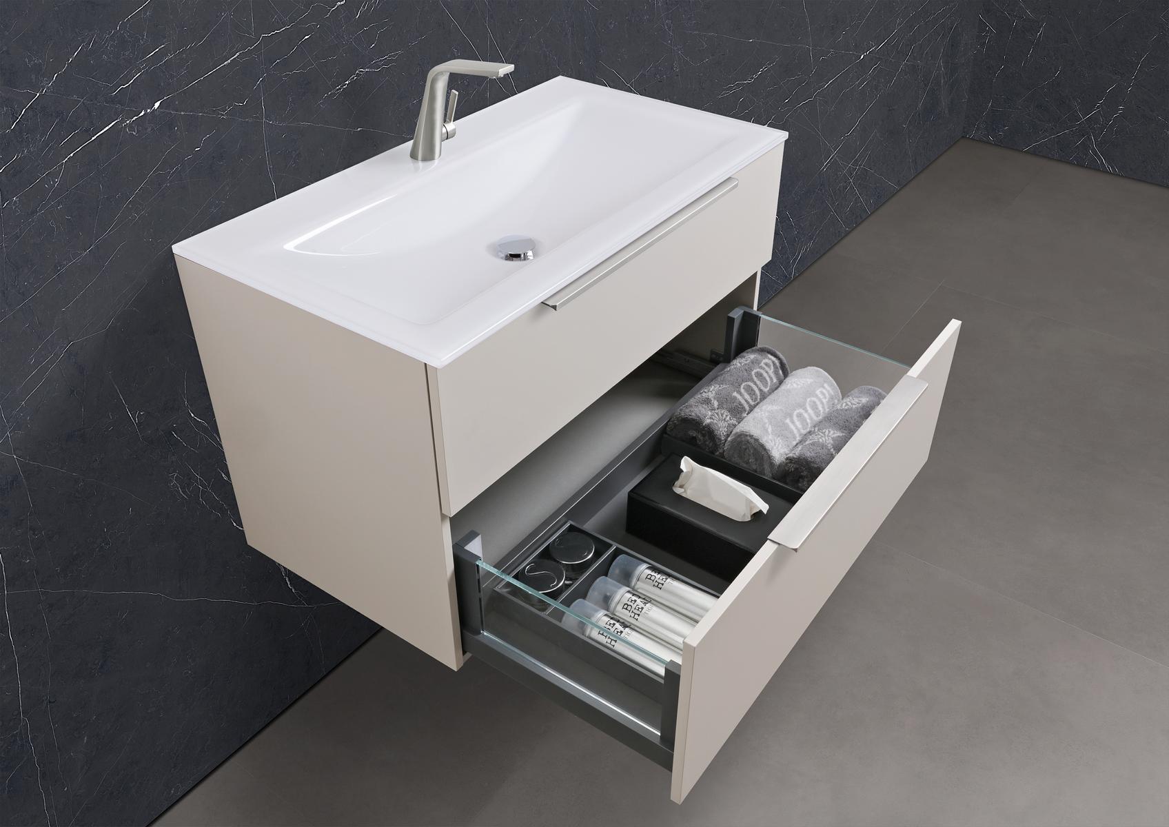 Saphir - Badmöbelset 90 cm mit Glaswaschtisch und Unterschrank