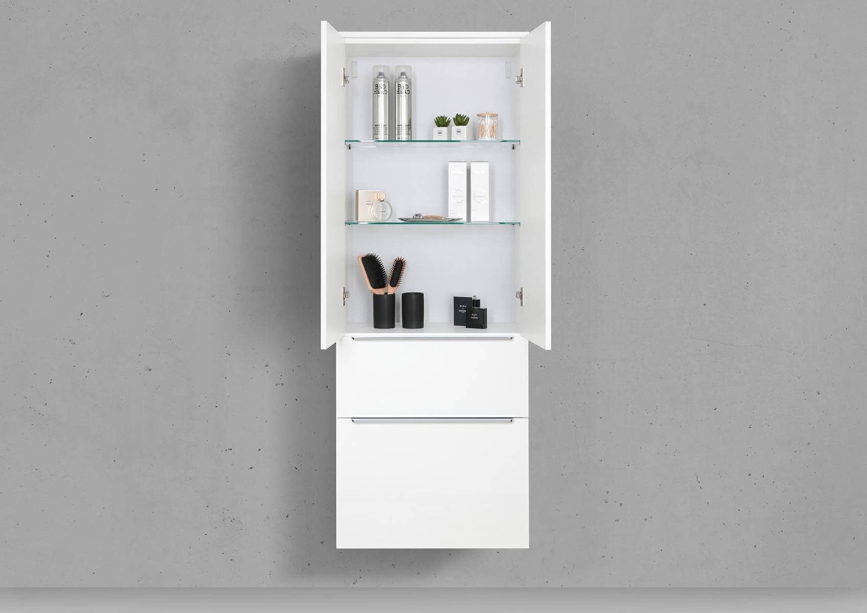 Seitenschrank/Hochschrank nach Maß 1x Doppeltür Push to Open & 2x Auszüge mit Griffleiste nach Wahl