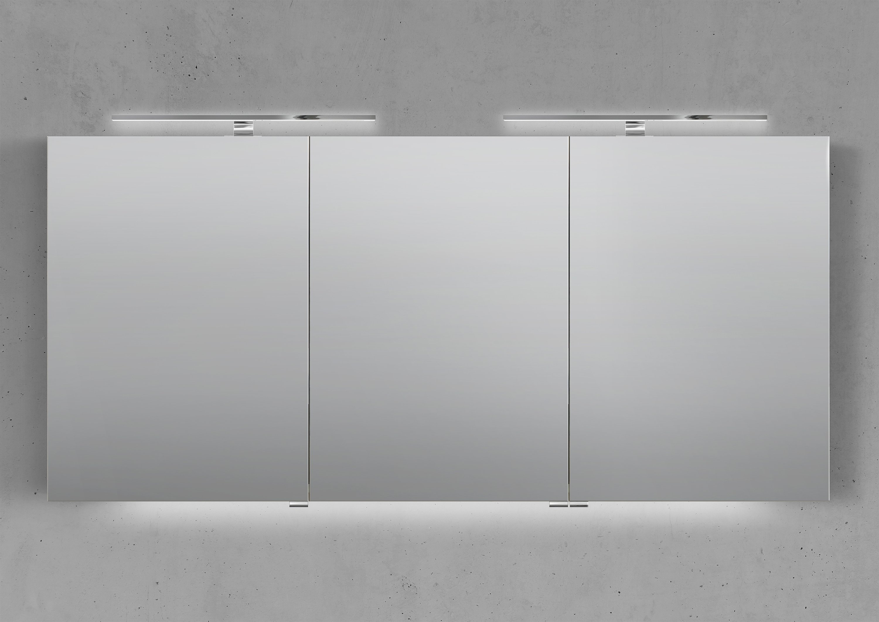 Spiegelschrank 150 cm mit 2x MULTI Light LED Chrom Beleuchtung Doppelspiegeltüren