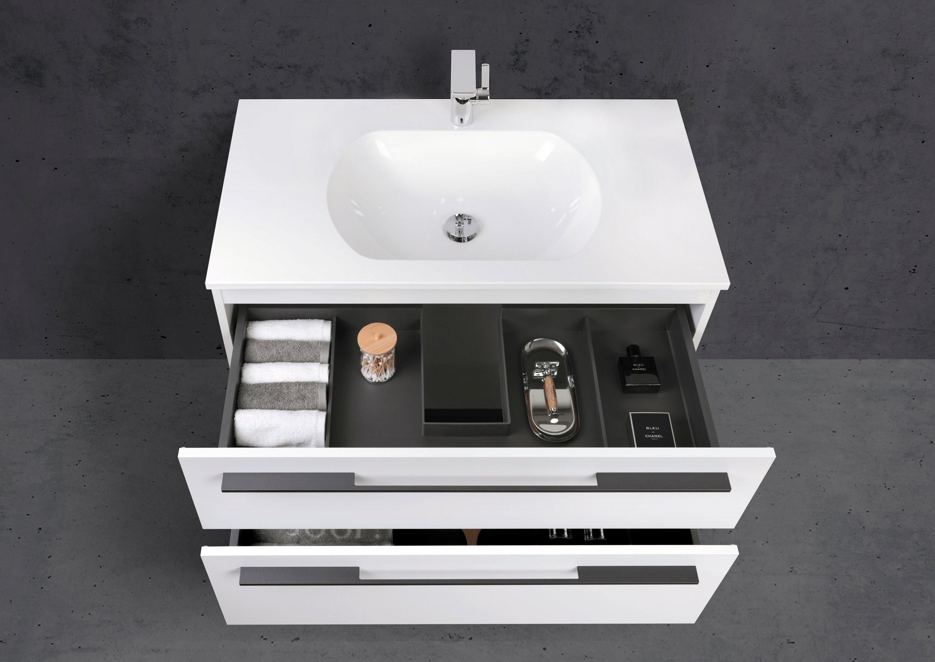 Badmöbel Set Modica 90 cm mit Evermite Waschtisch, Made in Germany