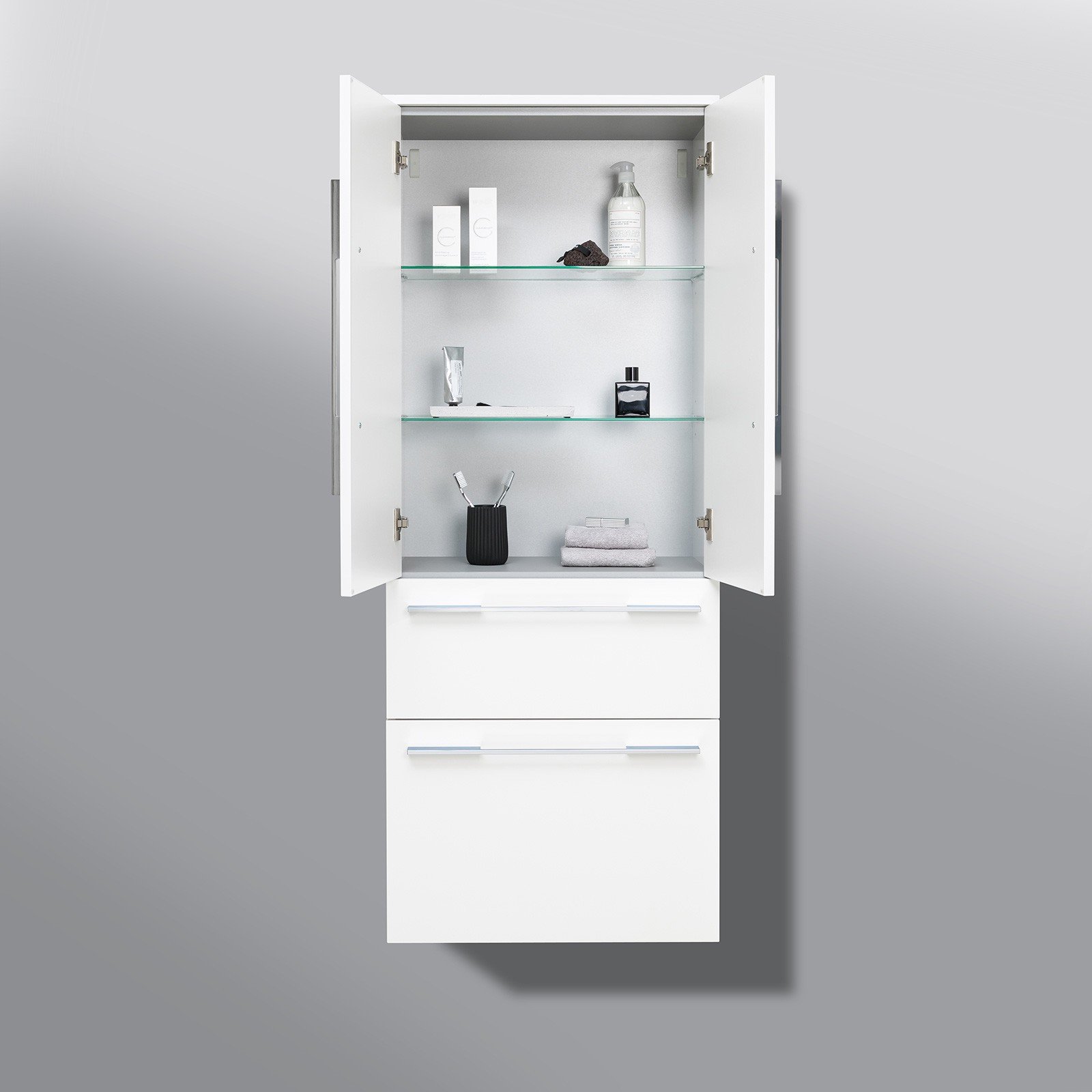 Bad Hochschrank Seitenschrank H/B/T 151,6/60/32,5cm, weiß hochglanz, vormontiert