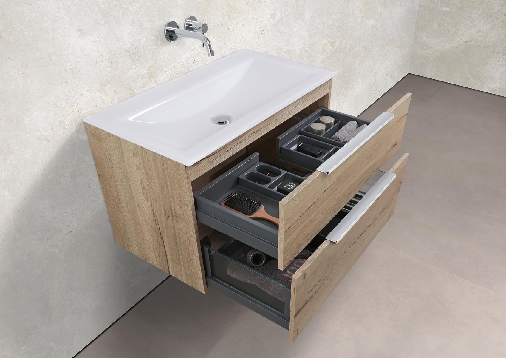 Saphir - Badmöbelset 90 cm mit Glaswaschbecken und Unterschrank