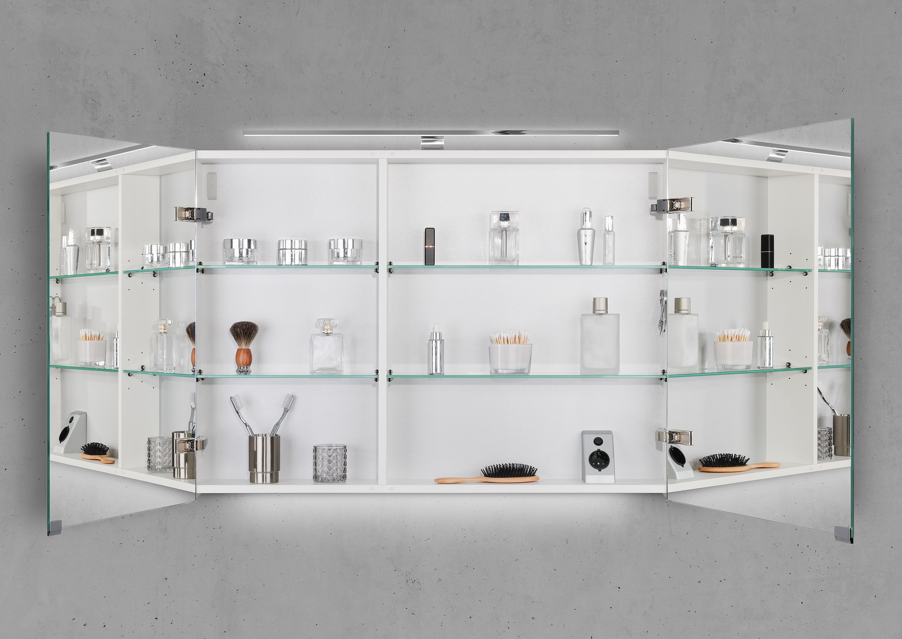 Spiegelschrank 100 cm mit LED Chrom Beleuchtung Doppelspiegeltüren