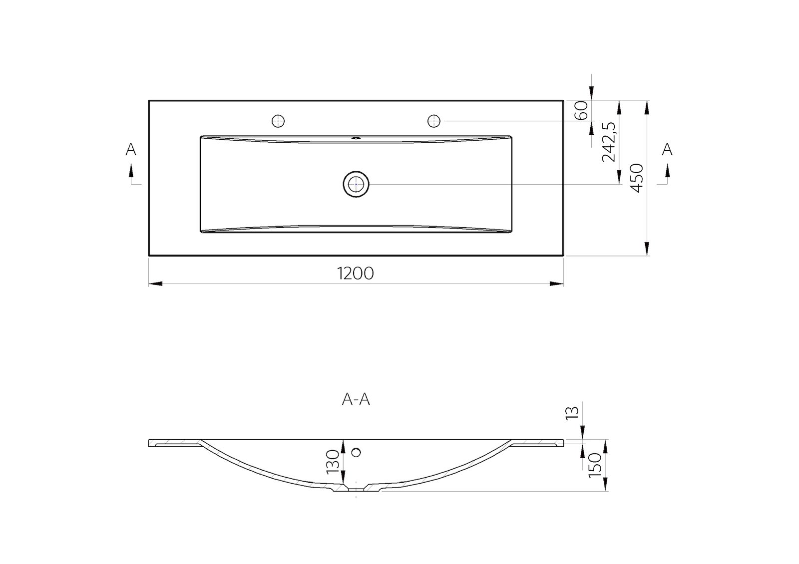 Doppelwaschtisch 120 cm mit Unterschrank, Badmöbel Set grifflos