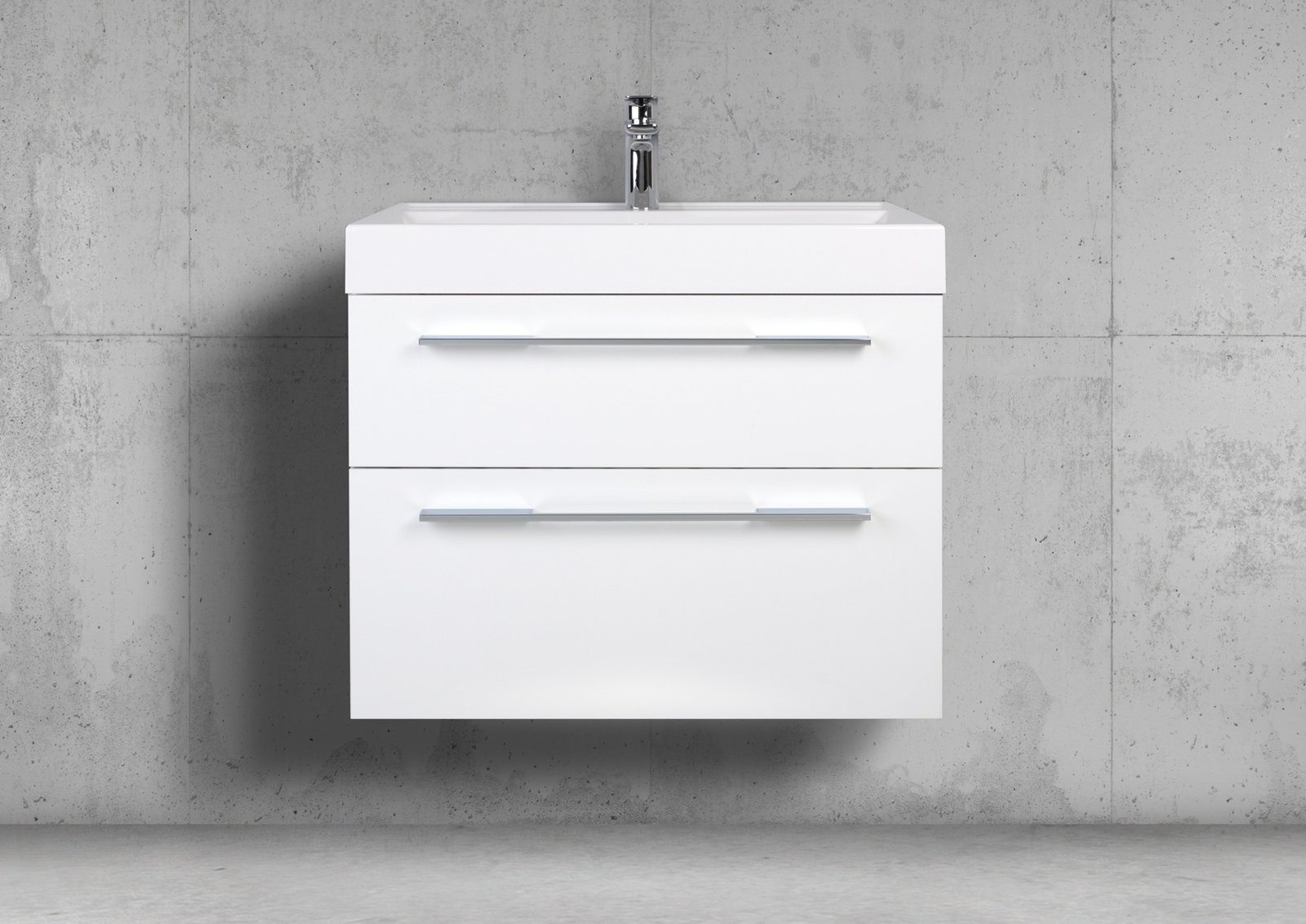 Badmöbel Set 70 cm Waschtisch mit Unterschrank, Weiß Hochglanz, Made in Germany
