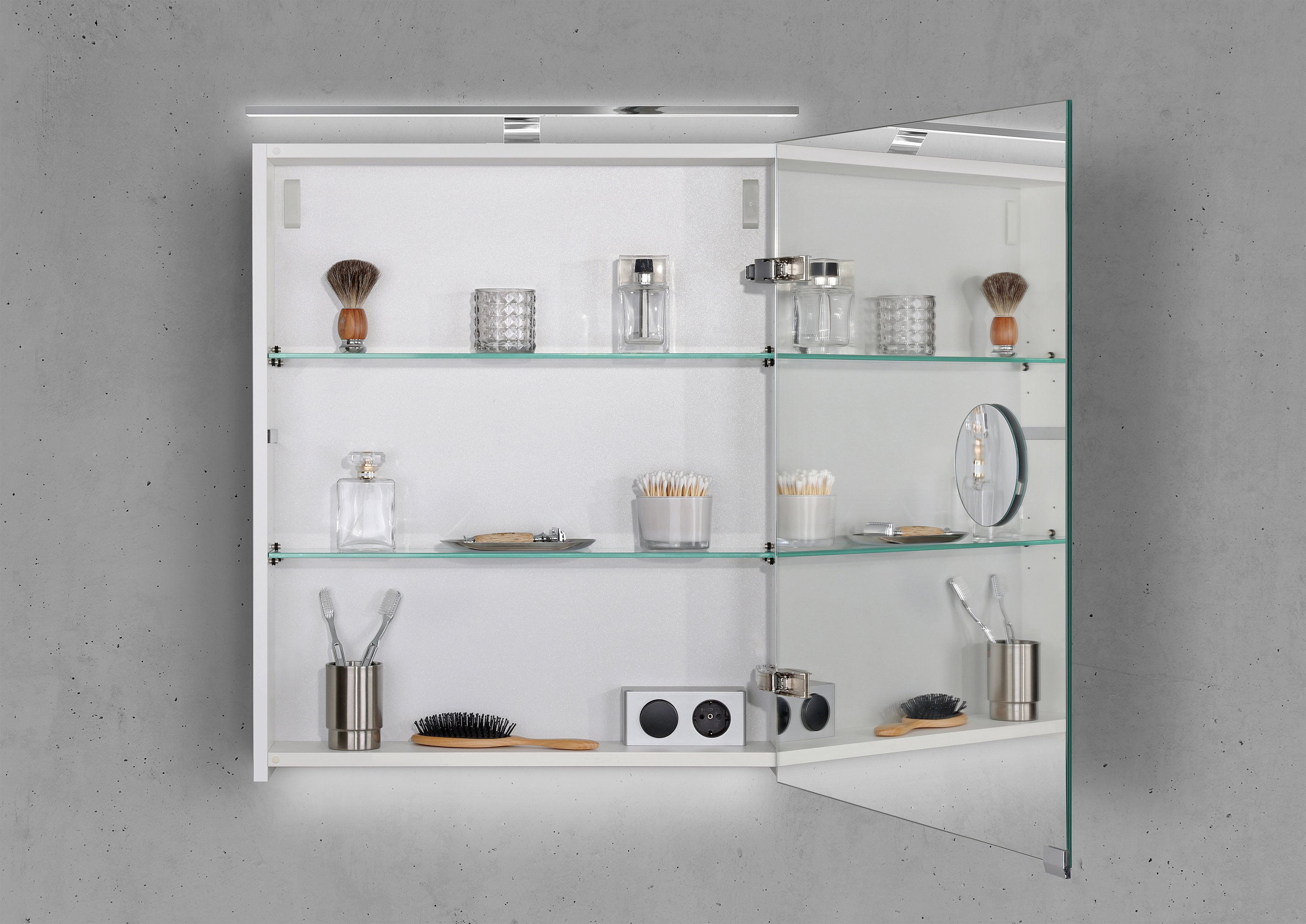 Spiegelschrank 60 cm mit MULTI Light LED Chrom Beleuchtung Doppelspiegeltür