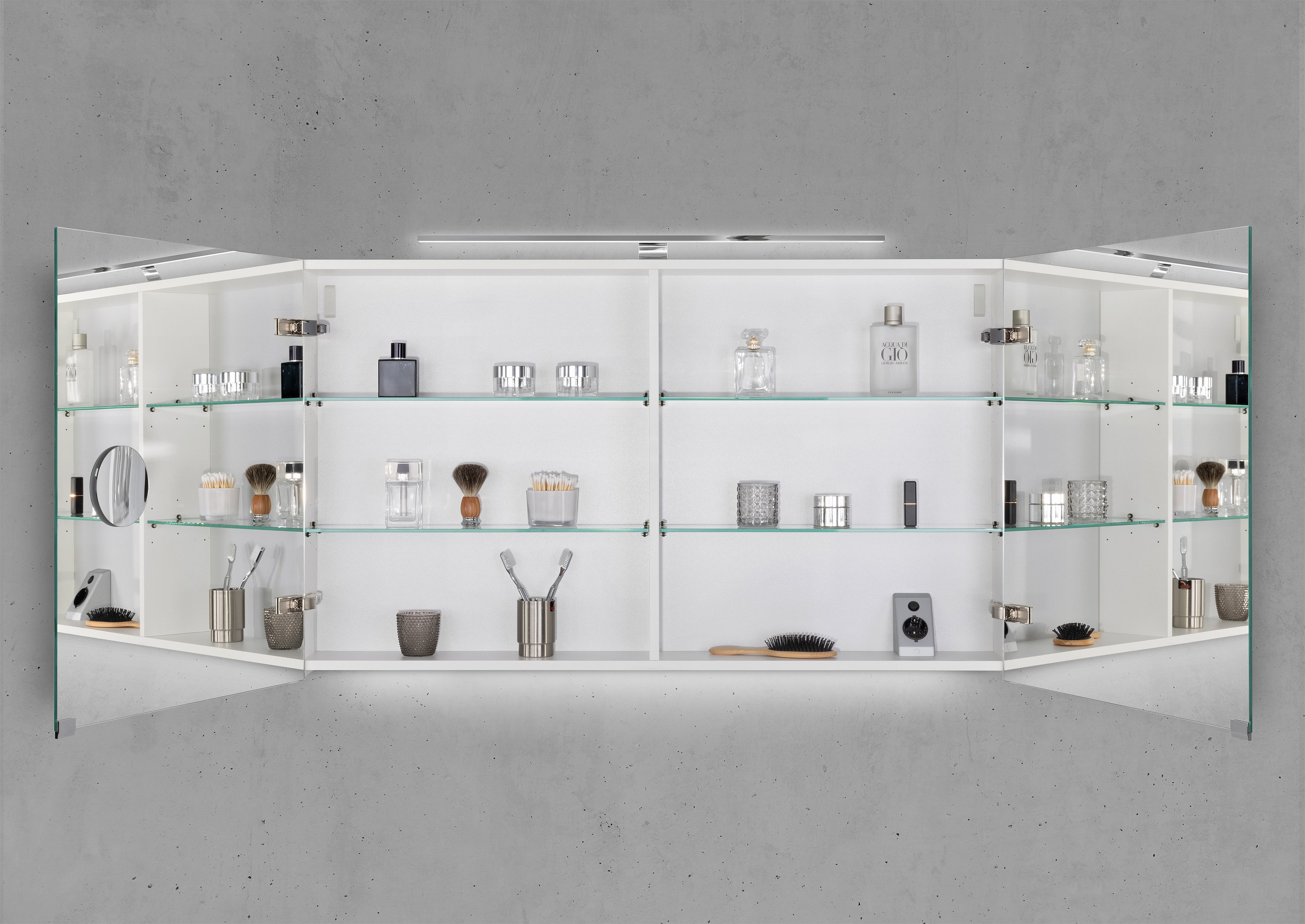 Spiegelschrank 120 cm mit LED Chrom Beleuchtung Doppelspiegeltüren