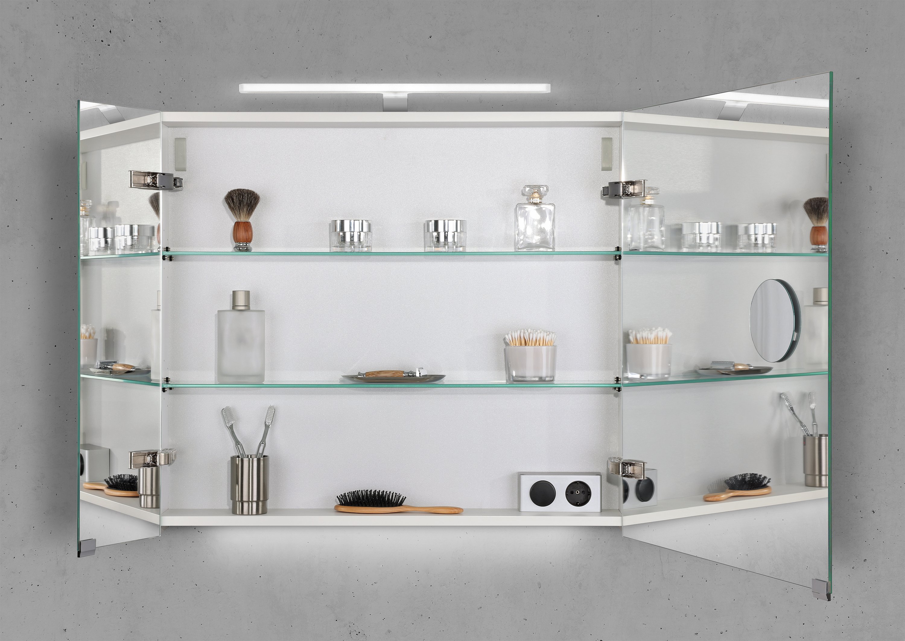 Spiegelschrank 80 cm mit MULTI LED Acryl Aufsatzleuchte Doppelspiegeltüren