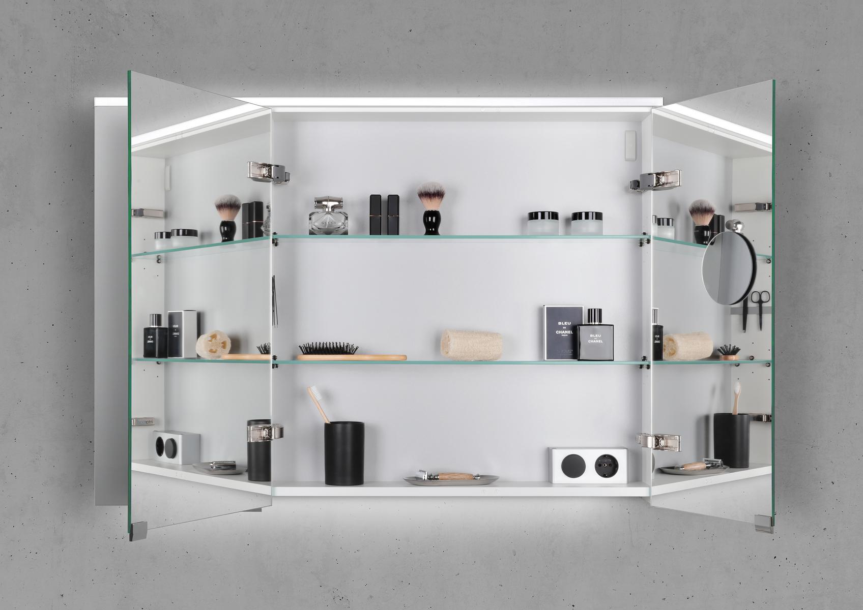 Spiegelschrank 100 cm 3 türig mit integrierter MULTI Light LED Beleuchtung Doppelspiegeltüren 