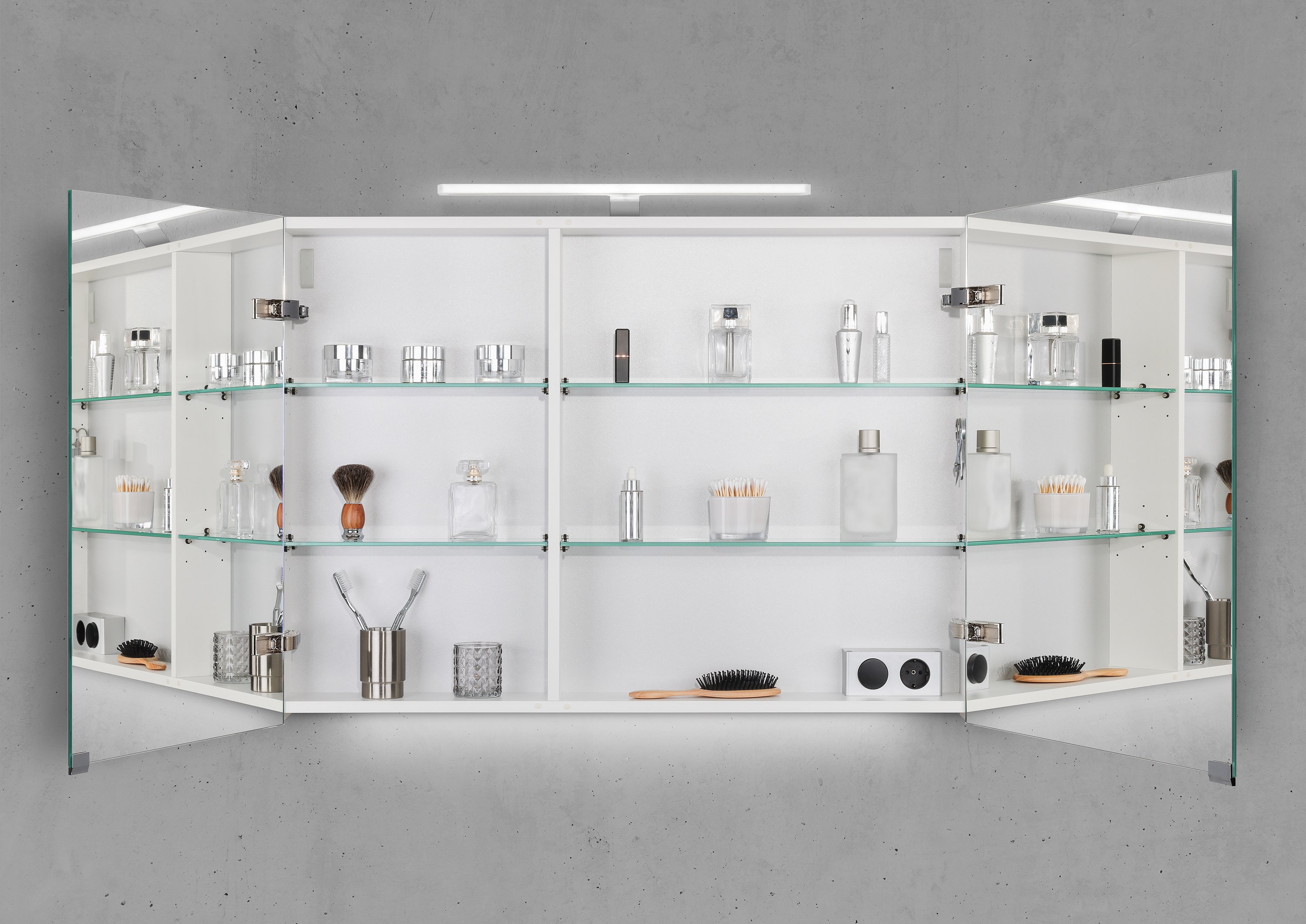 Spiegelschrank 100 cm mit MULTI LED Acryl Aufsatzleuchte Doppelspiegeltüren