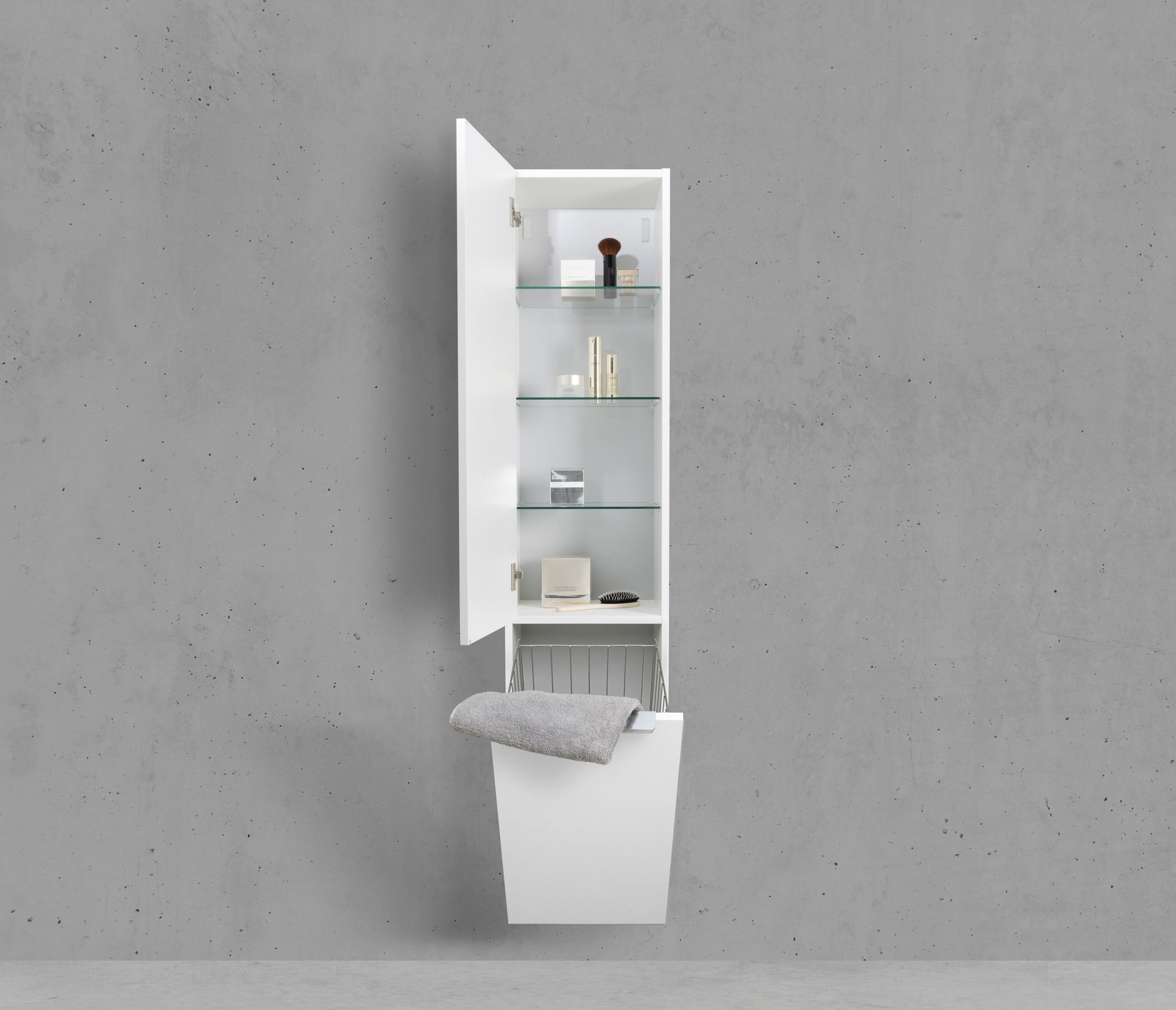Hochschrank Seitenschrank mit Wäschekippe H/B/T: 161,6/40/32,5cm Weiß Hochglanz Lack