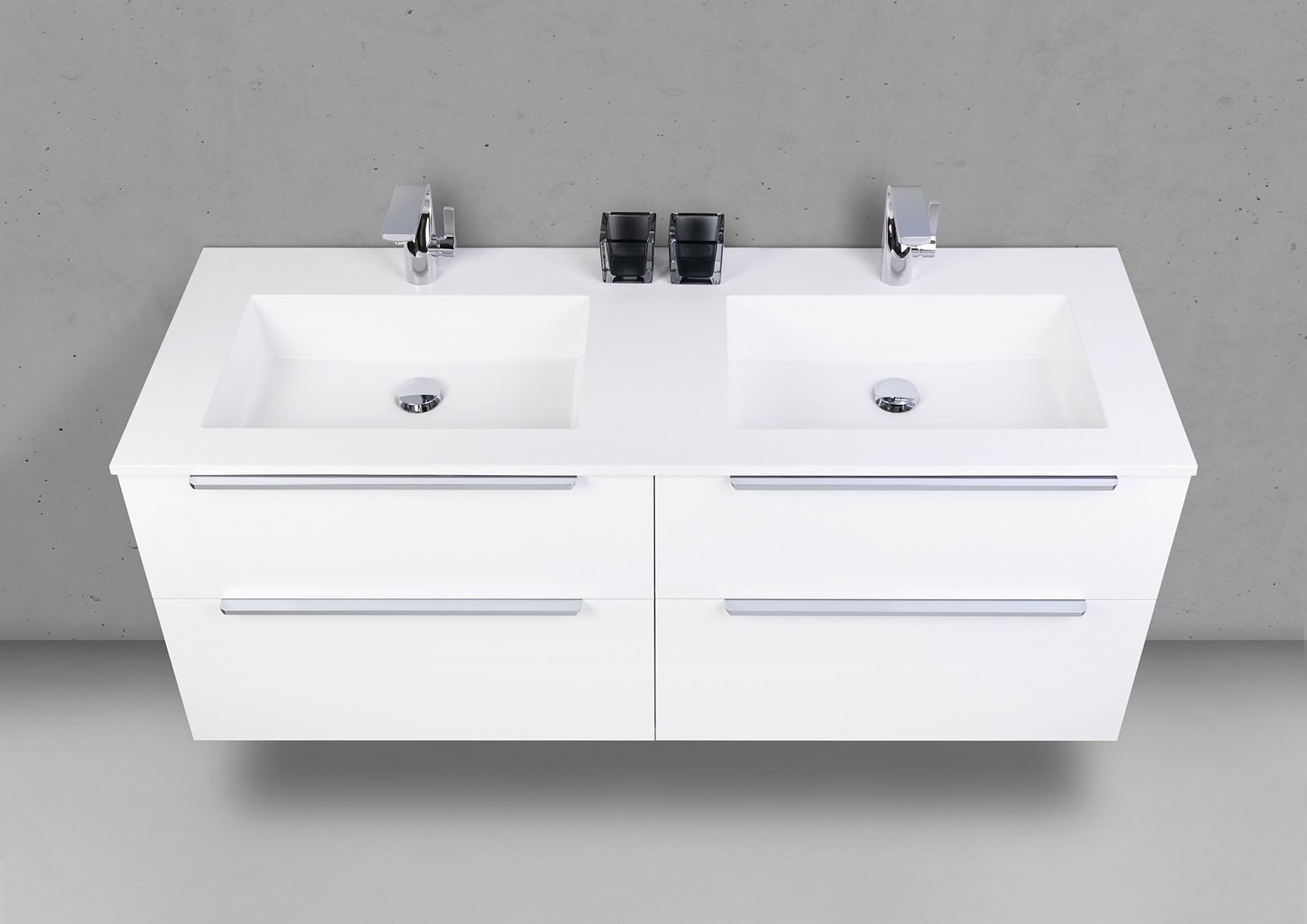 Doppelwaschtisch Evermite 140 cm Badmöbel Set SKY, Unterschrank mit Griffleiste Chrom
