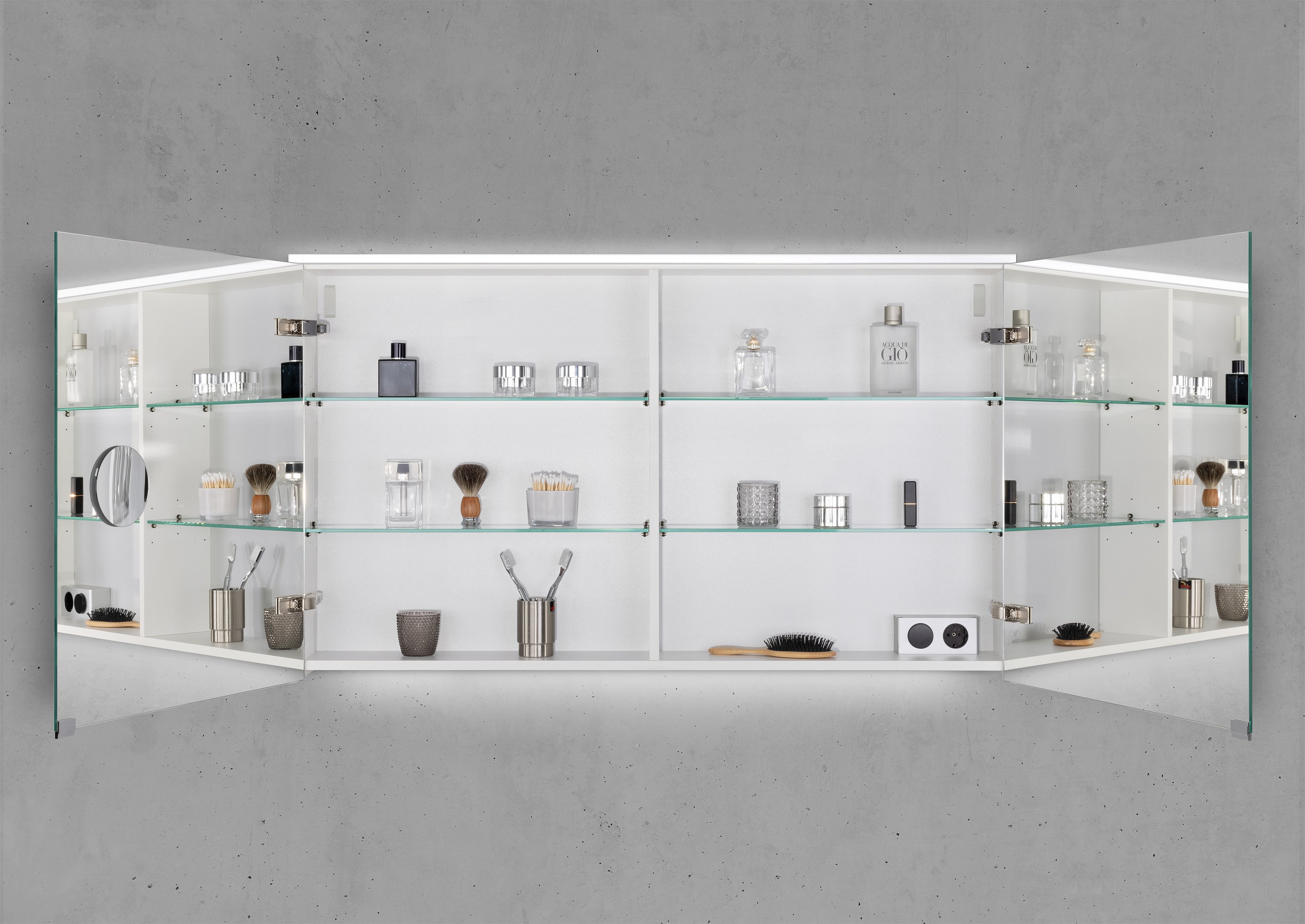 Spiegelschrank 120 cm integrierte MULTI Light LED Beleuchtung Doppelspiegeltüren