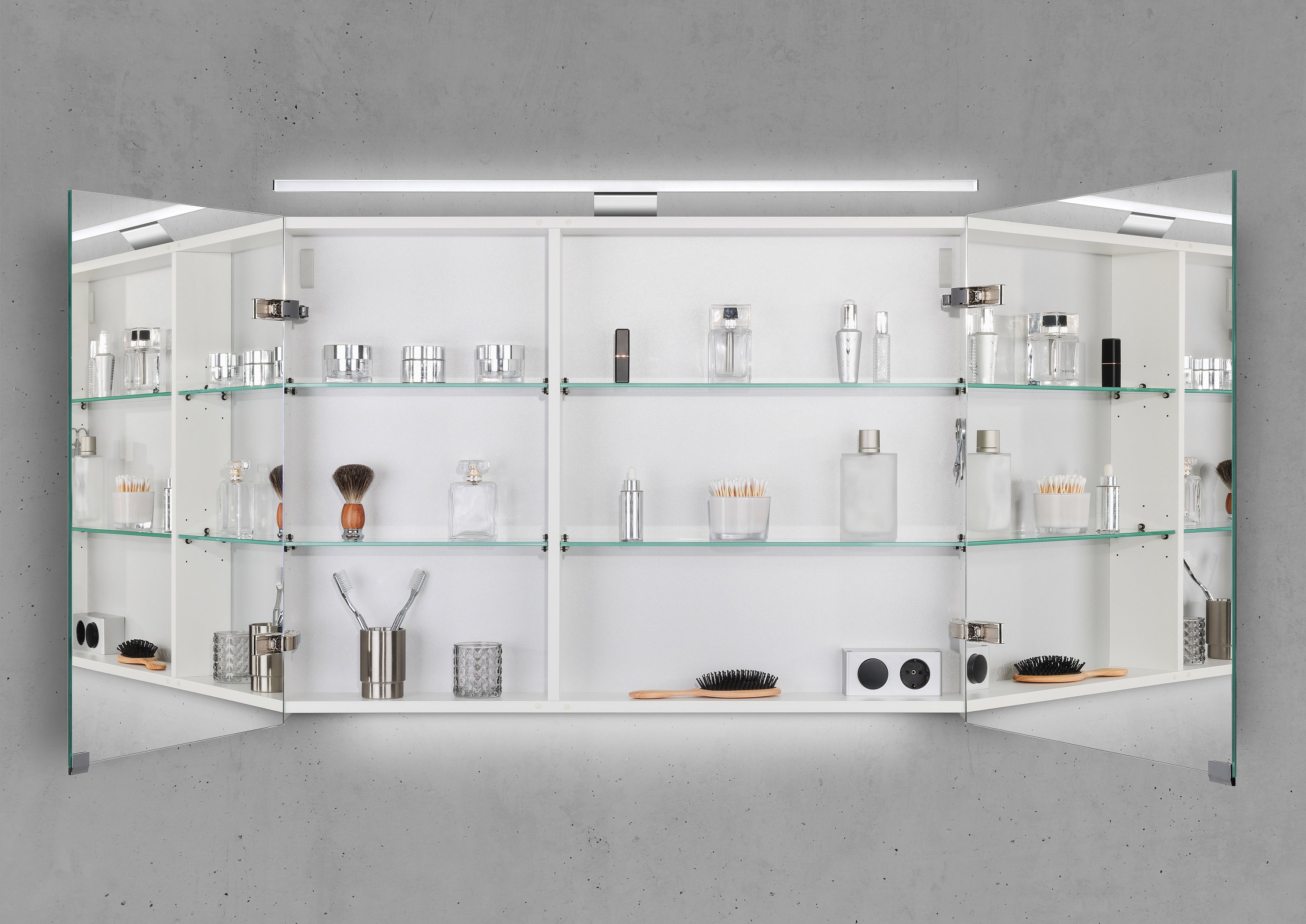Spiegelschrank 100 cm mit LED Beleuchtung, Doppelspiegeltüren