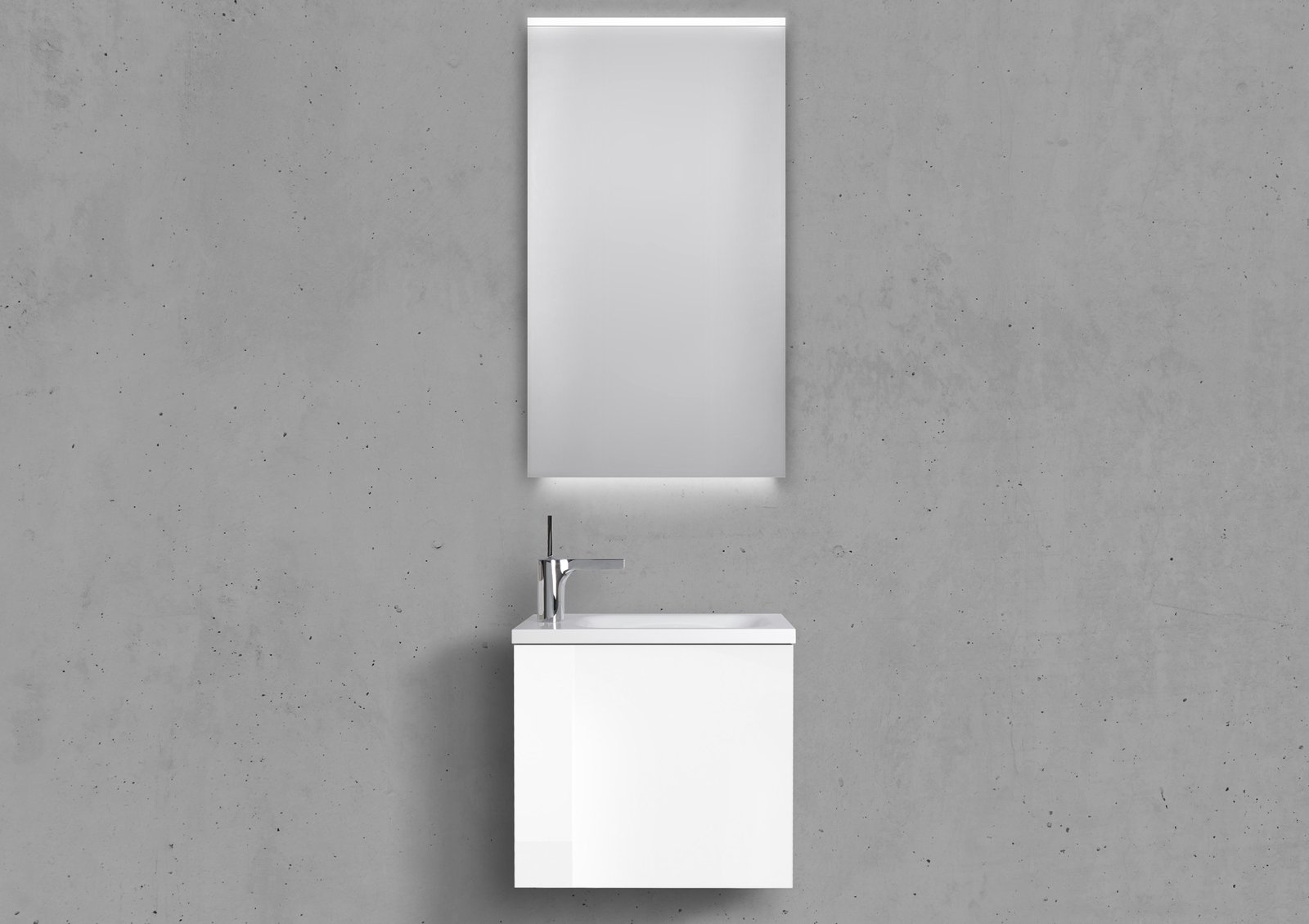 Gäste Badmöbel Set, Waschtisch 50x25cm, Design Spiegel LED