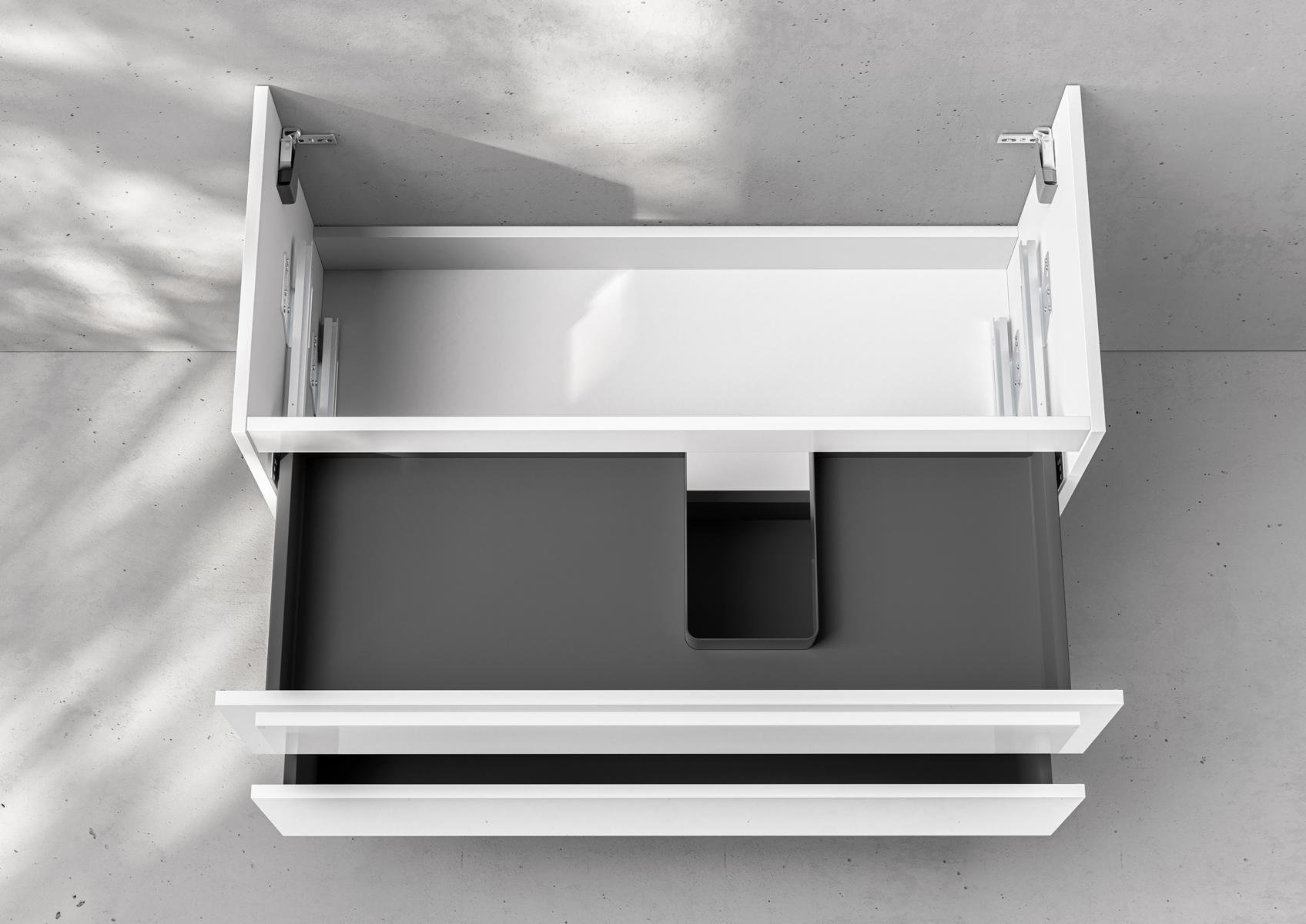 Unterschrank Intarbad Deluxe als Zubehör für Waschtisch Geberit iCon 90cm mit Ablage links