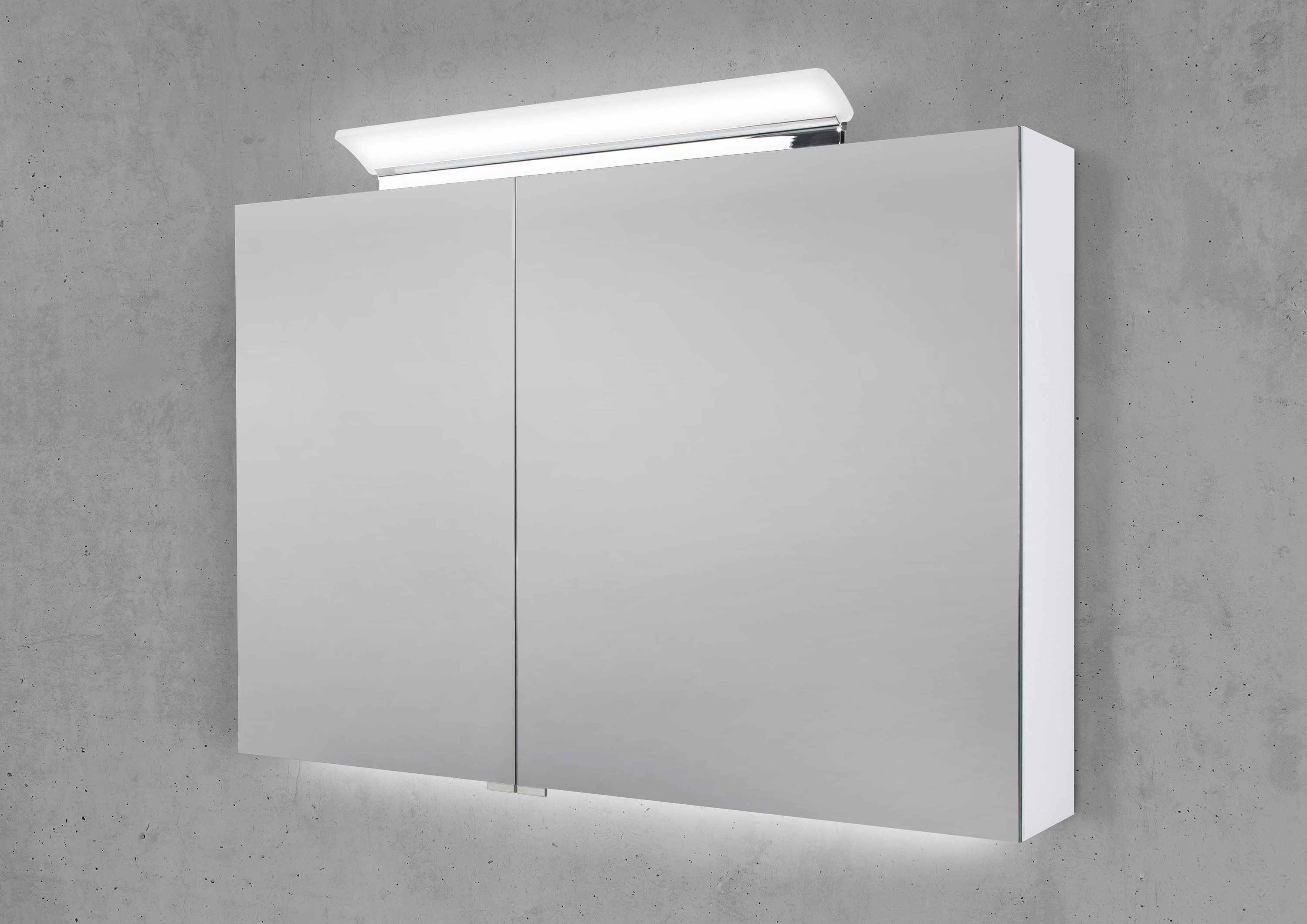 Spiegelschrank 100 cm LED Acryl Aufsatzleuchte doppelseitig verspiegelt