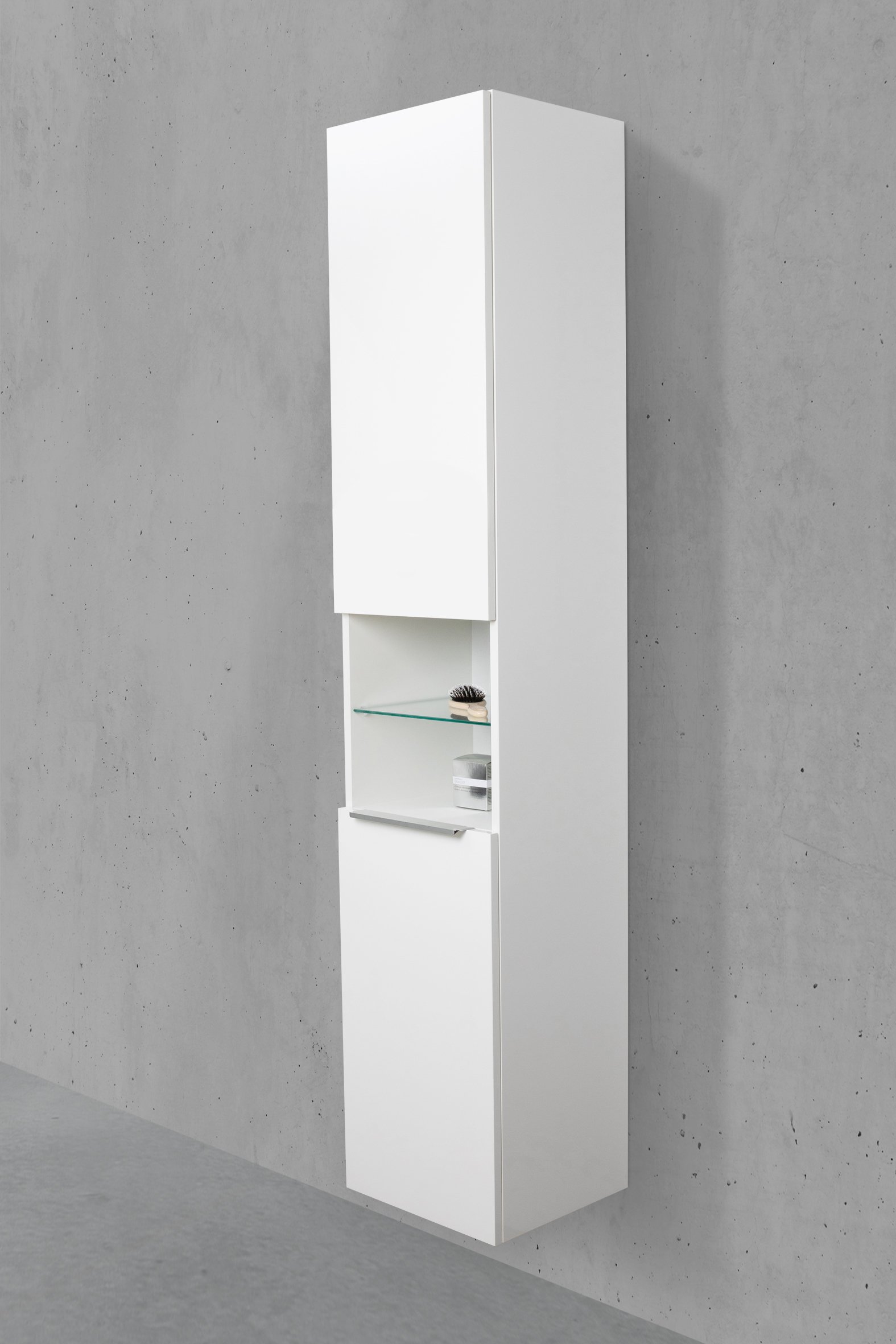 Bad Hochschrank mit Wäschekippe Seitenschrank H/B/T: 176,6/40/32,5cm Weiß Hochglanz Lack