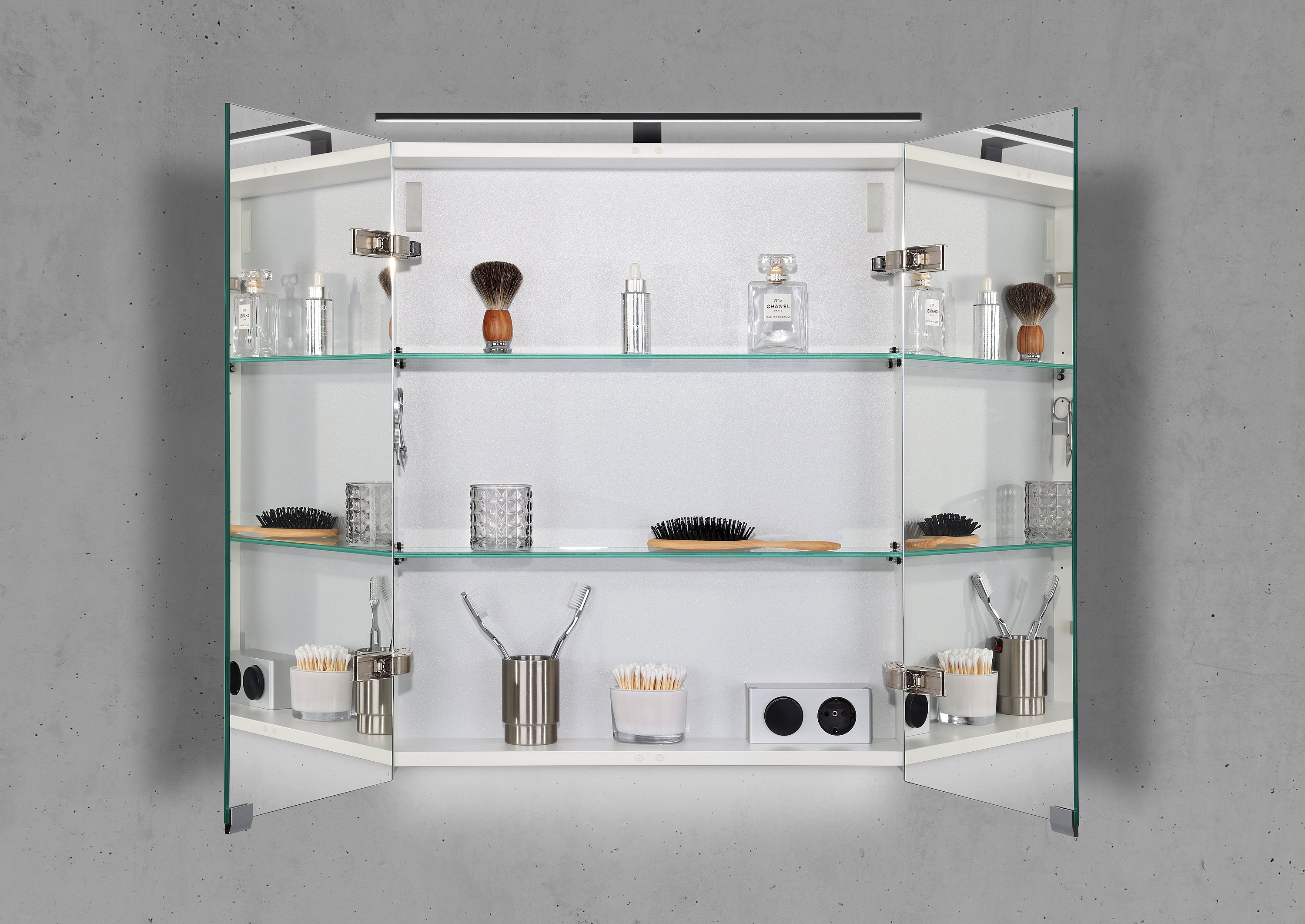 Spiegelschrank 60 cm mit MULTI LED Aufsatzleuchte