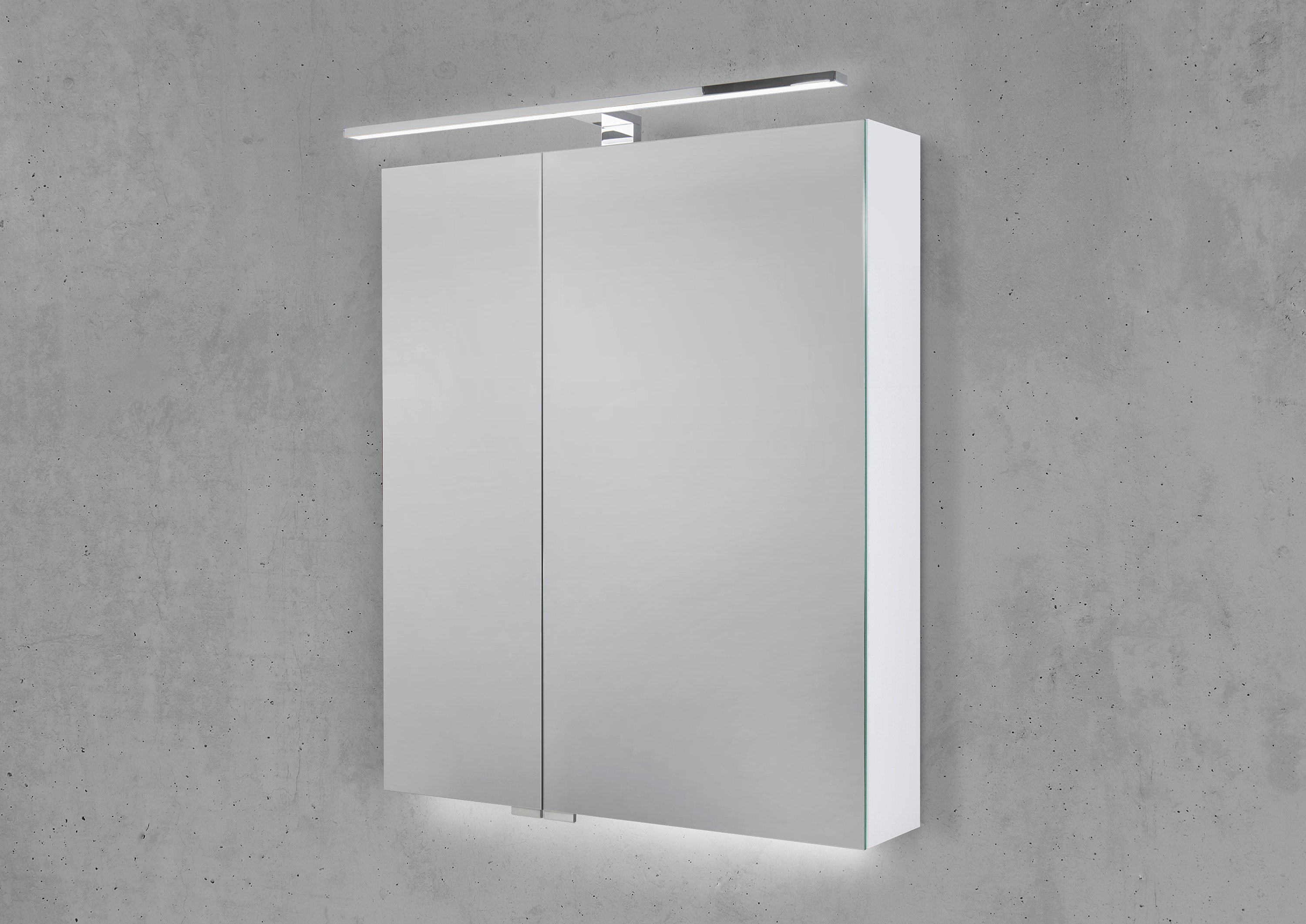 Spiegelschrank 60 cm mit LED Chrom Beleuchtung Doppelspiegeltüren