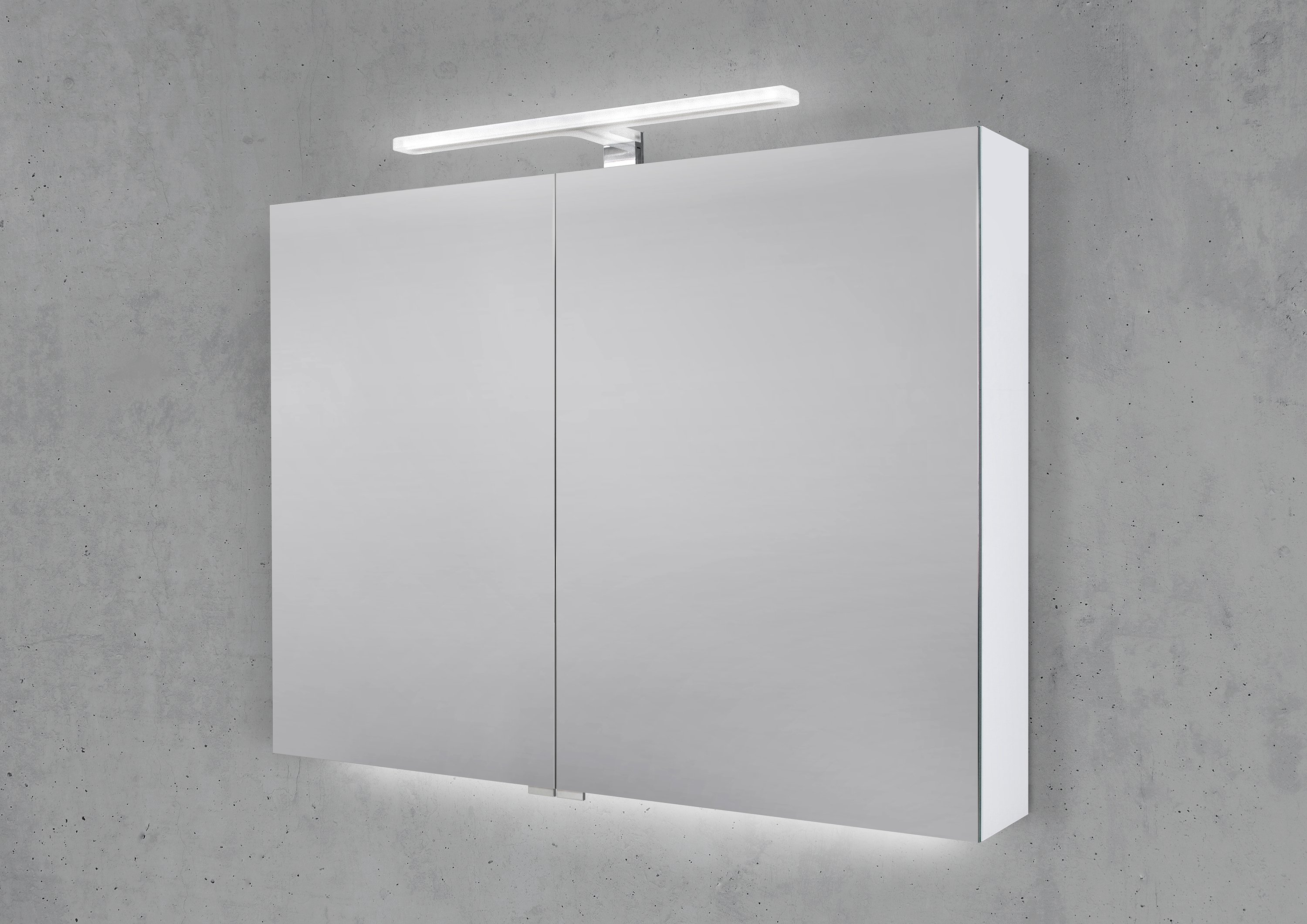 Spiegelschrank 90 cm mit MULTI LED Acryl Aufsatzleuchte Doppelspiegeltüren
