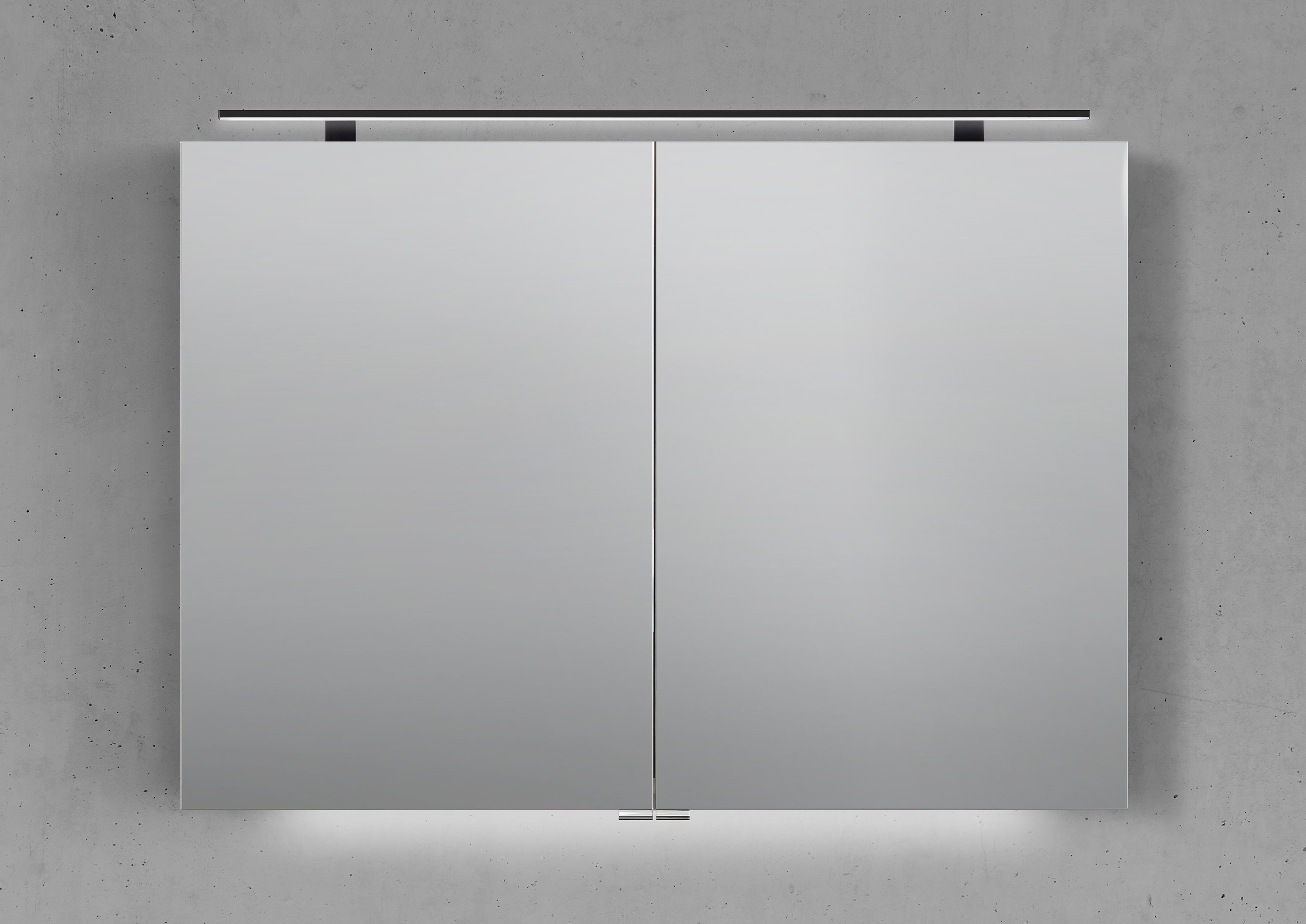 Spiegelschrank 100 cm mit MULTI LED Aufsatzleuchte Doppelspiegeltüren
