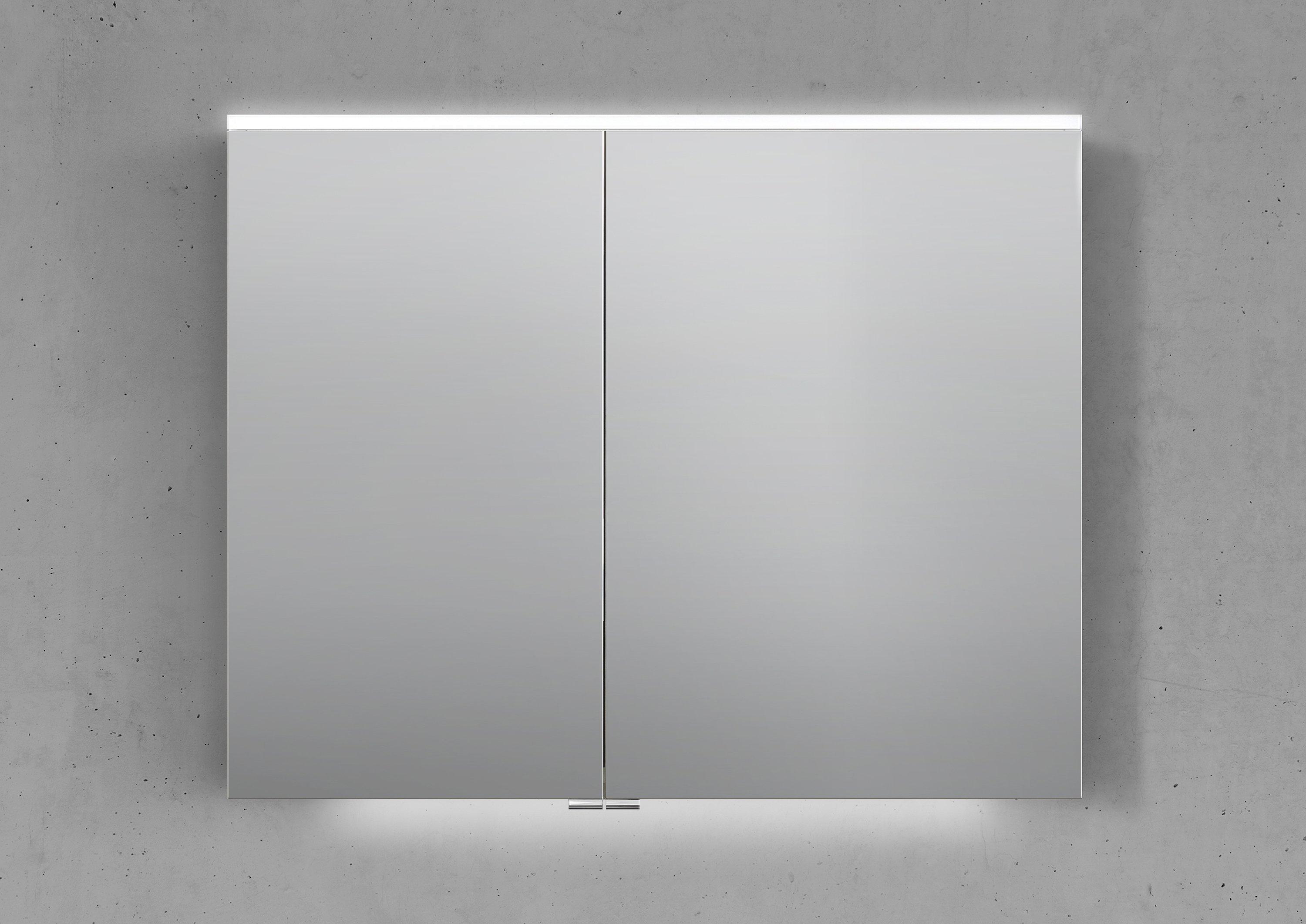 Saphir - Badmöbelset 90 cm mit Glaswaschbecken, griffloser Unterschrank und Spiegelschrank