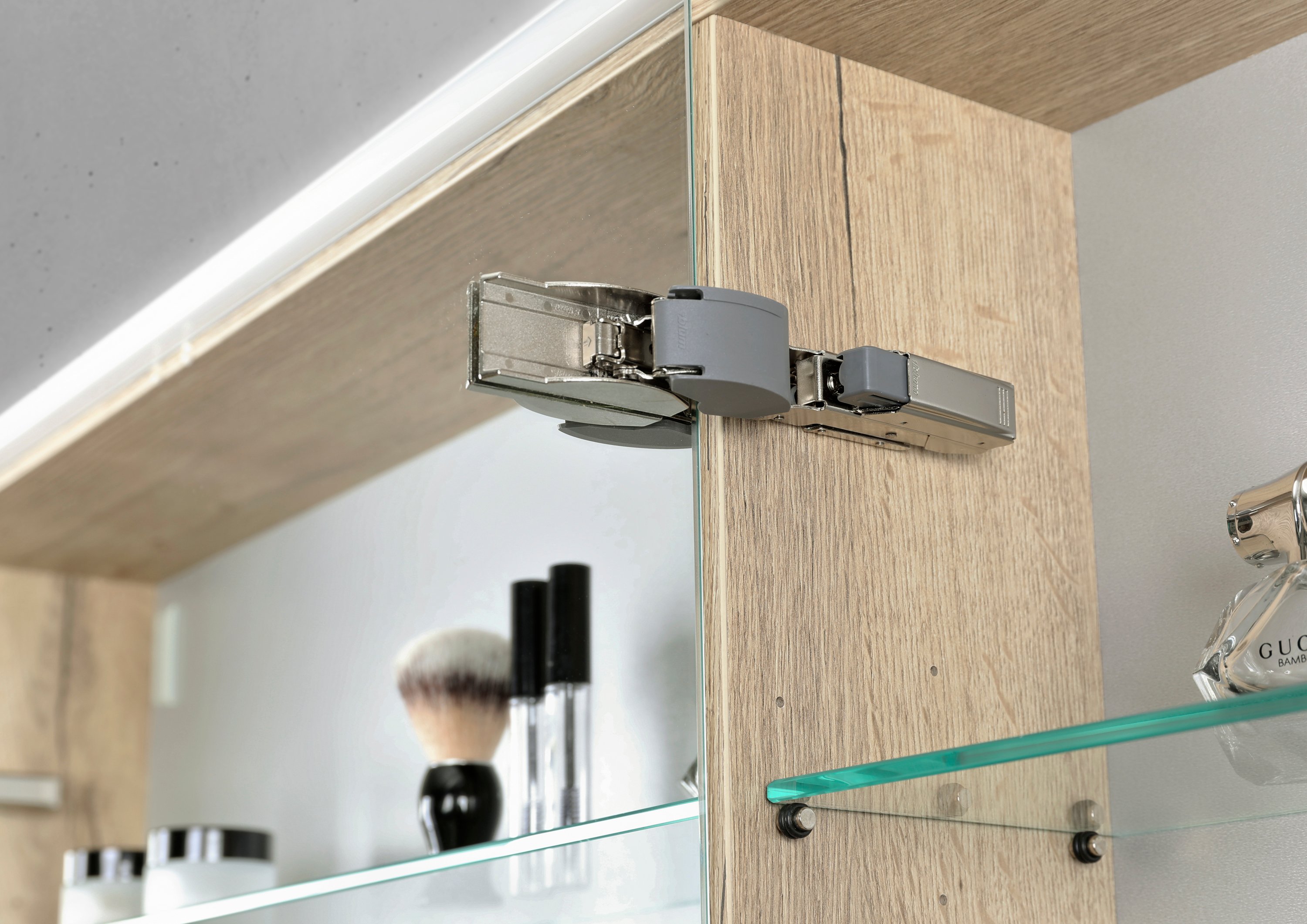 Spiegelschrank 120 cm mit offenem Fach MULTI Light LED Beleuchtung Doppelspiegeltüren