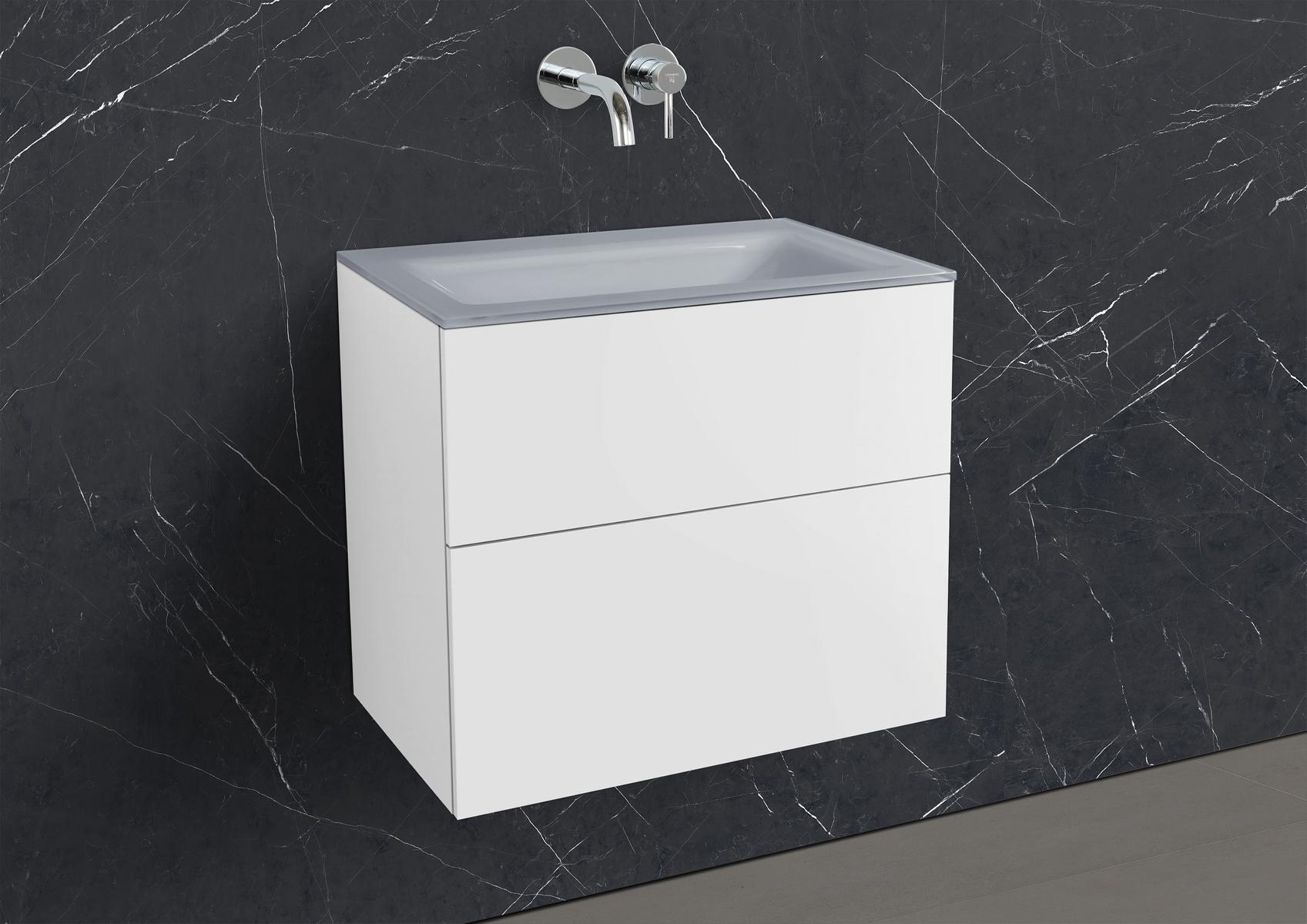 Saphir - Badmöbelset 60 cm mit Glaswaschtisch und grifflosem Unterschrank