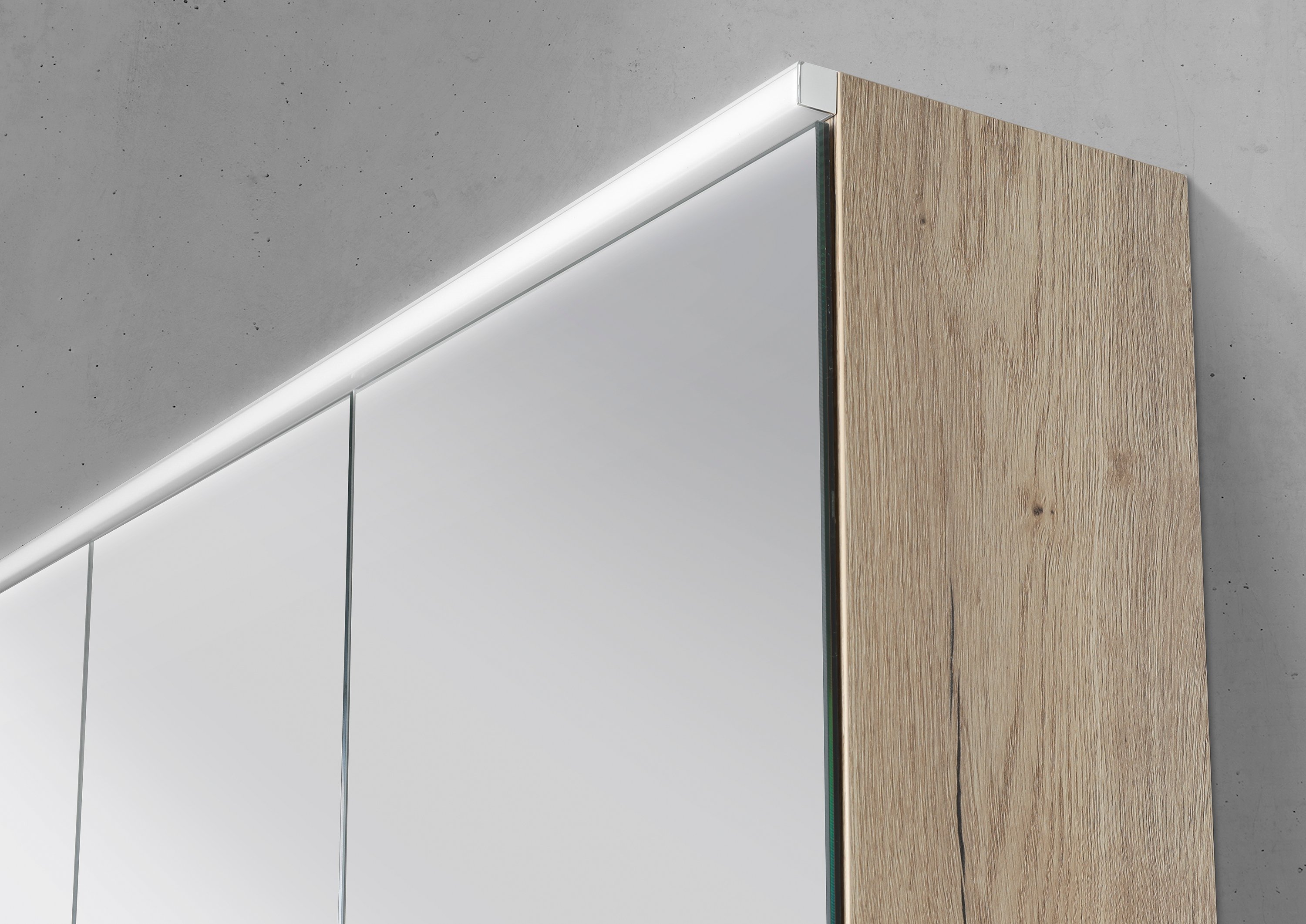 Spiegelschrank 120 cm mit offenem Fach MULTI Light LED Beleuchtung Doppelspiegeltüren