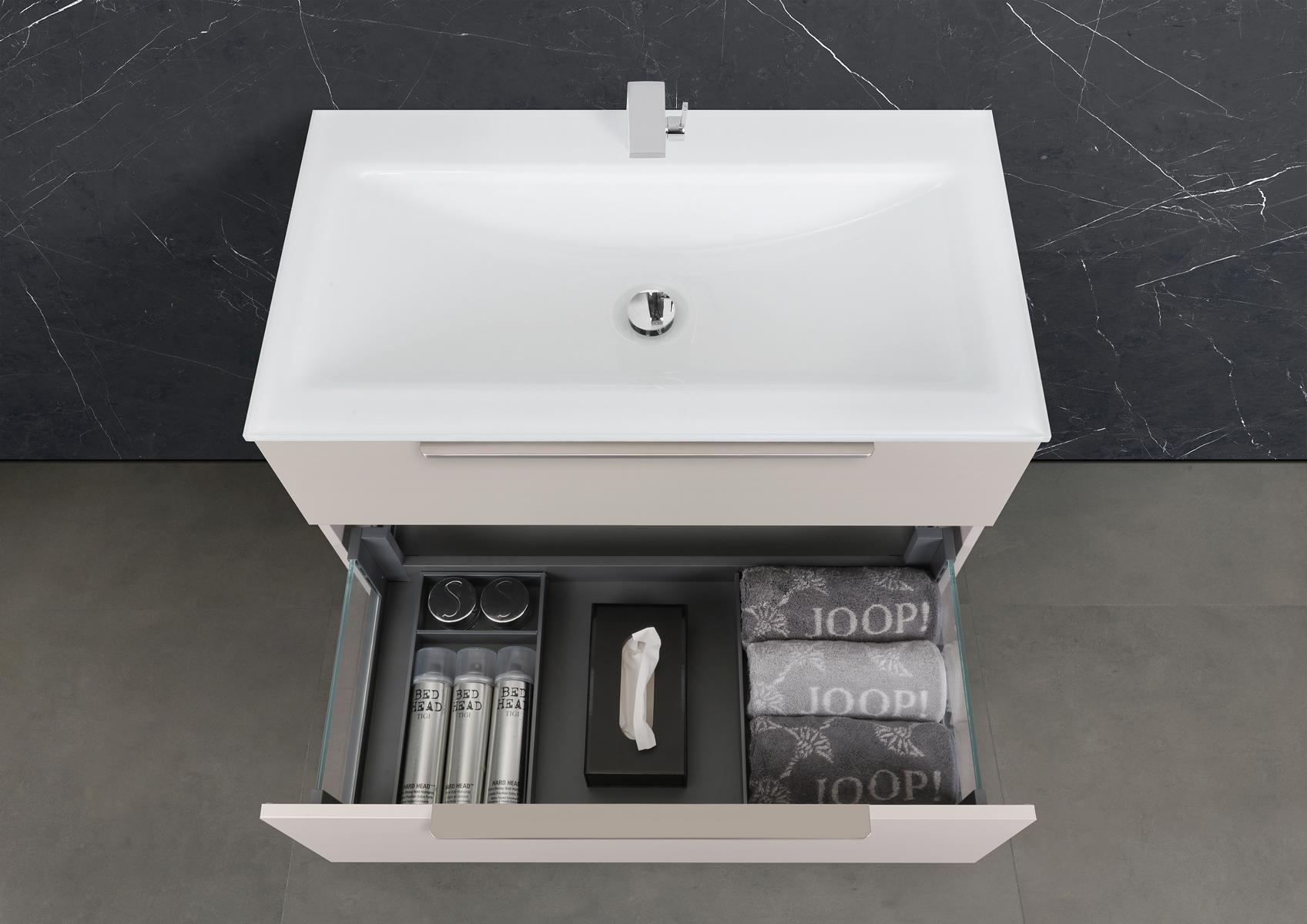 Saphir - Badmöbelset 90 cm mit Glaswaschtisch und Unterschrank