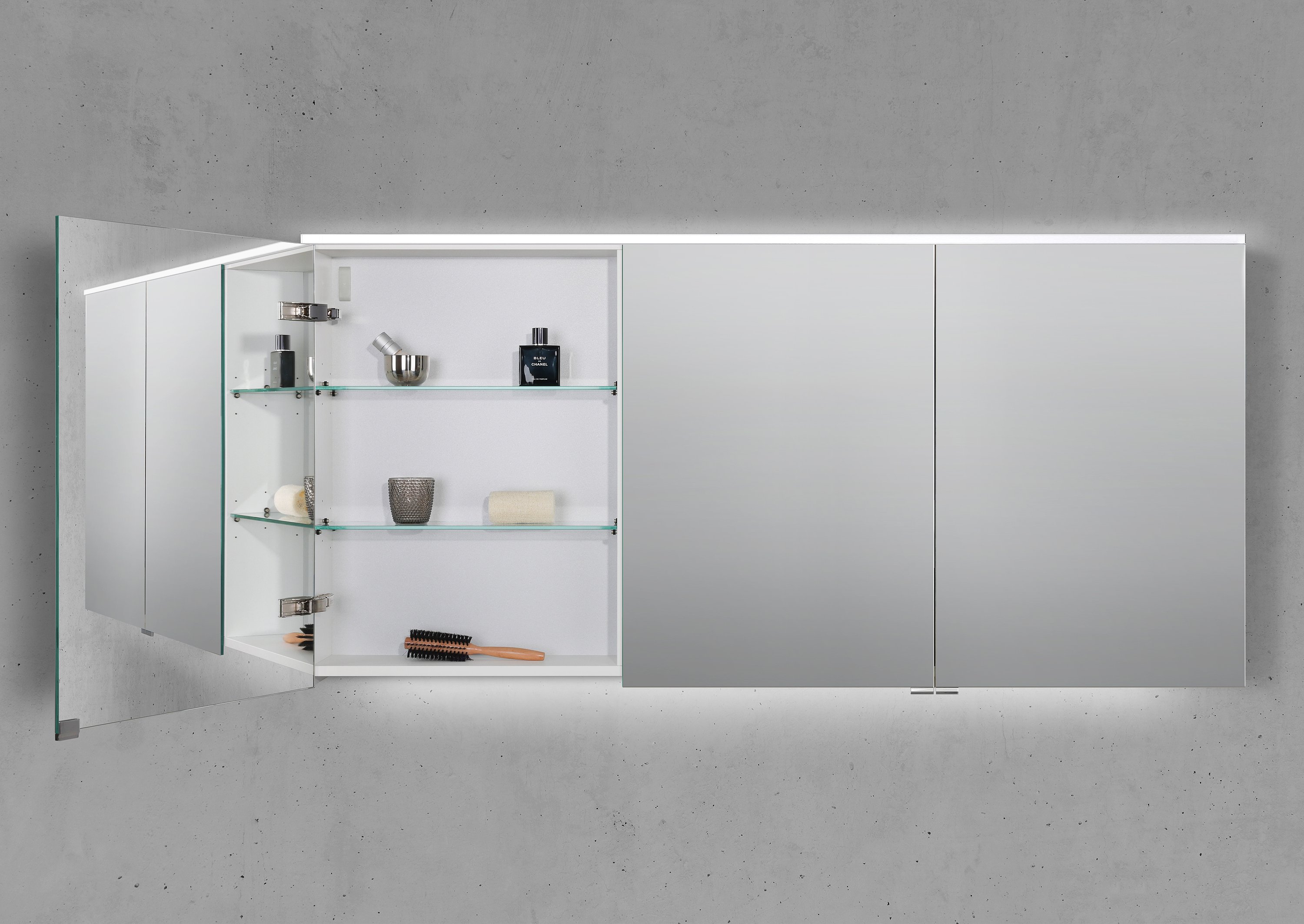 Spiegelschrank 150 cm integrierte MULTI Light LED Beleuchtung Doppelspiegeltüren