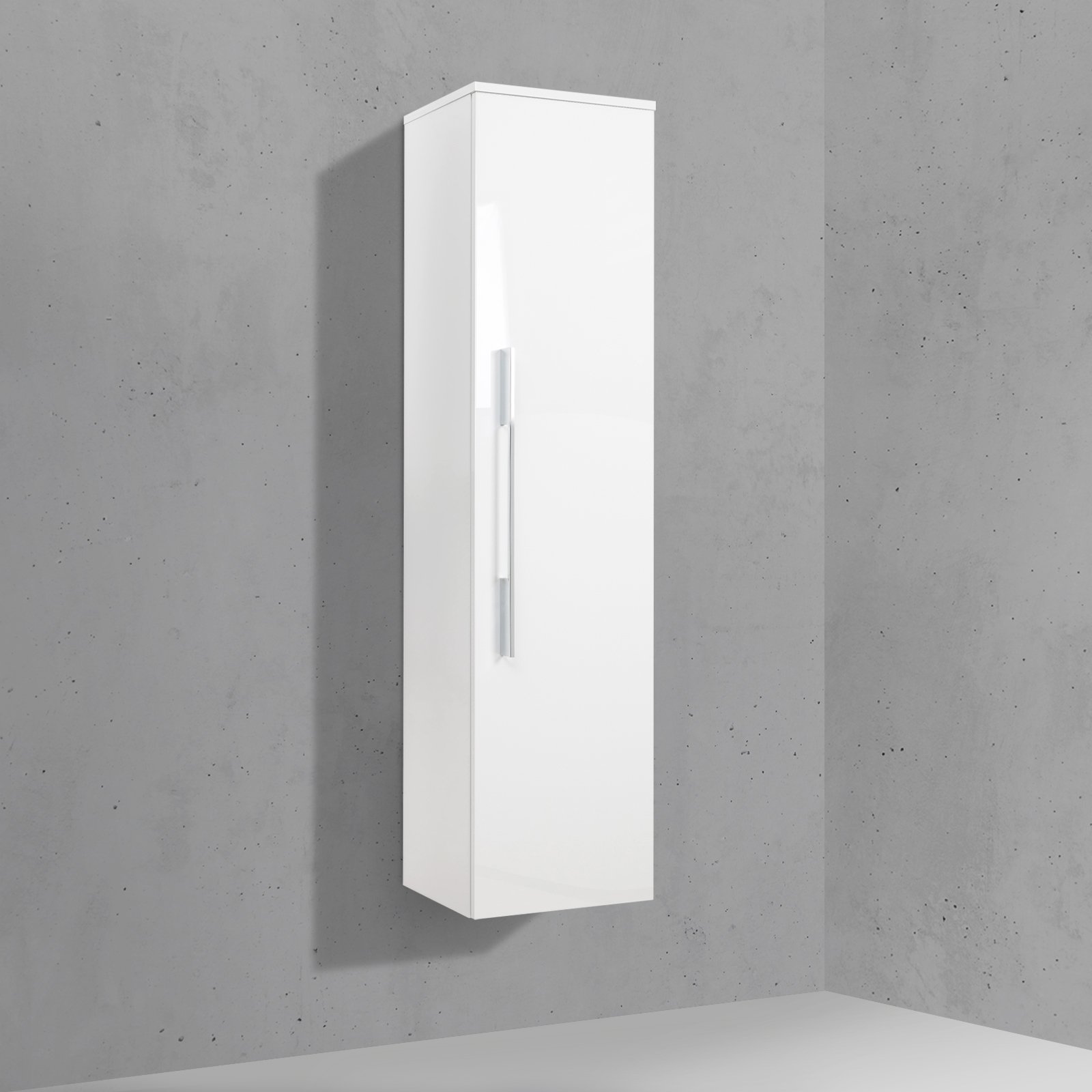 Hochschrank Seitenschrank mit Griff Bad, H/B/T 141,6/40/32,5cm, weiß hochglanz vormontiert