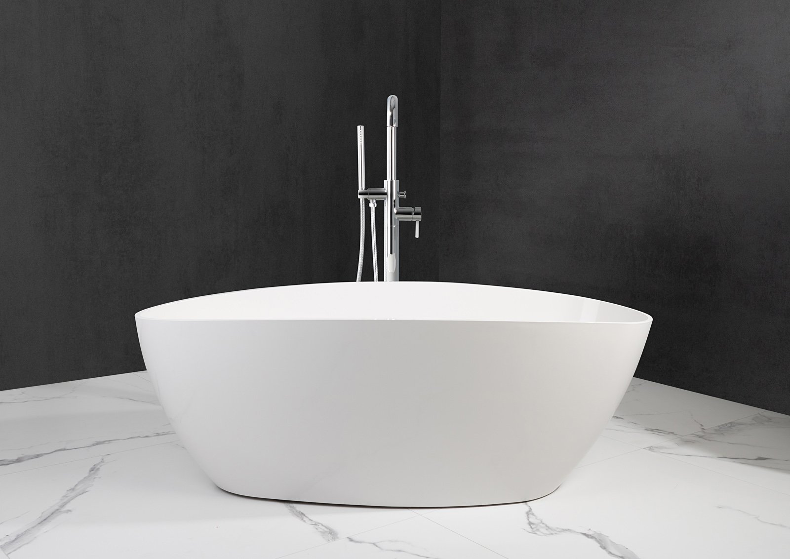 Freistehende Badewanne aus Mineralguss 157x70x57,2 cm in Weiß Matt