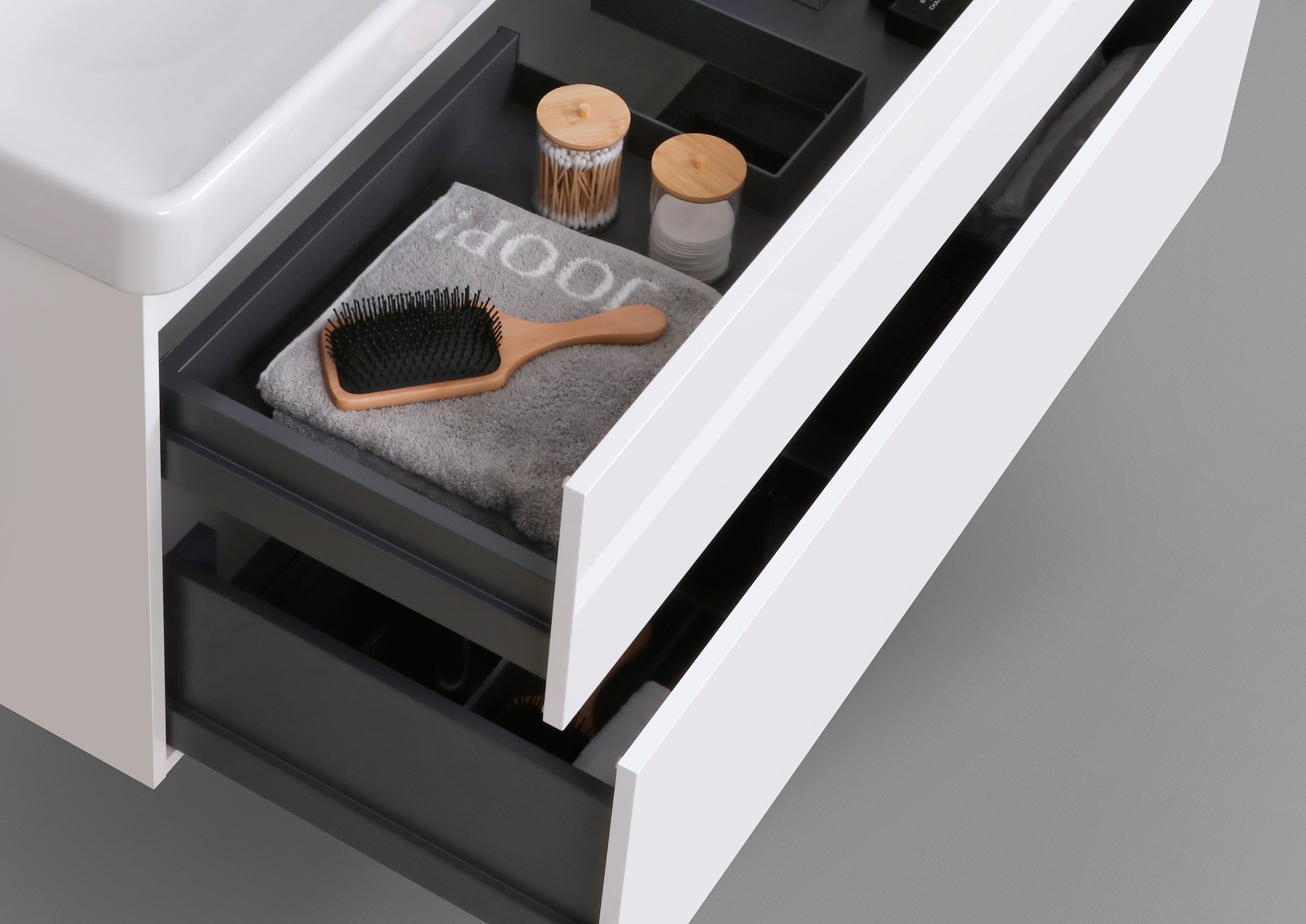 Badmöbelset Shape 120 cm inkl. Geberit Smyle Square Doppelwaschtisch mit Unterschrank Push to Open