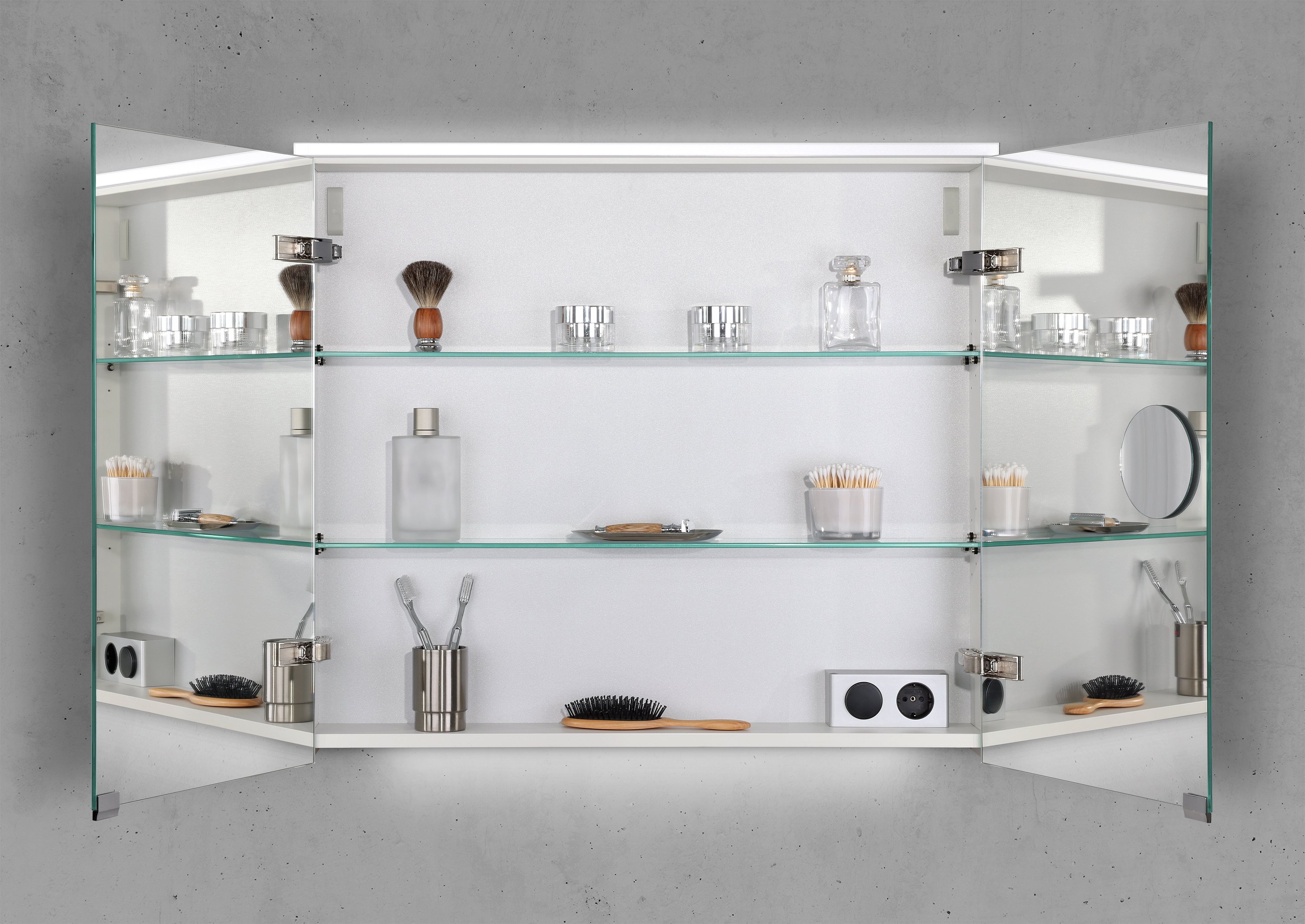 Spiegelschrank 80 cm integrierte MULTI Light LED Beleuchtung Doppelspiegeltüren