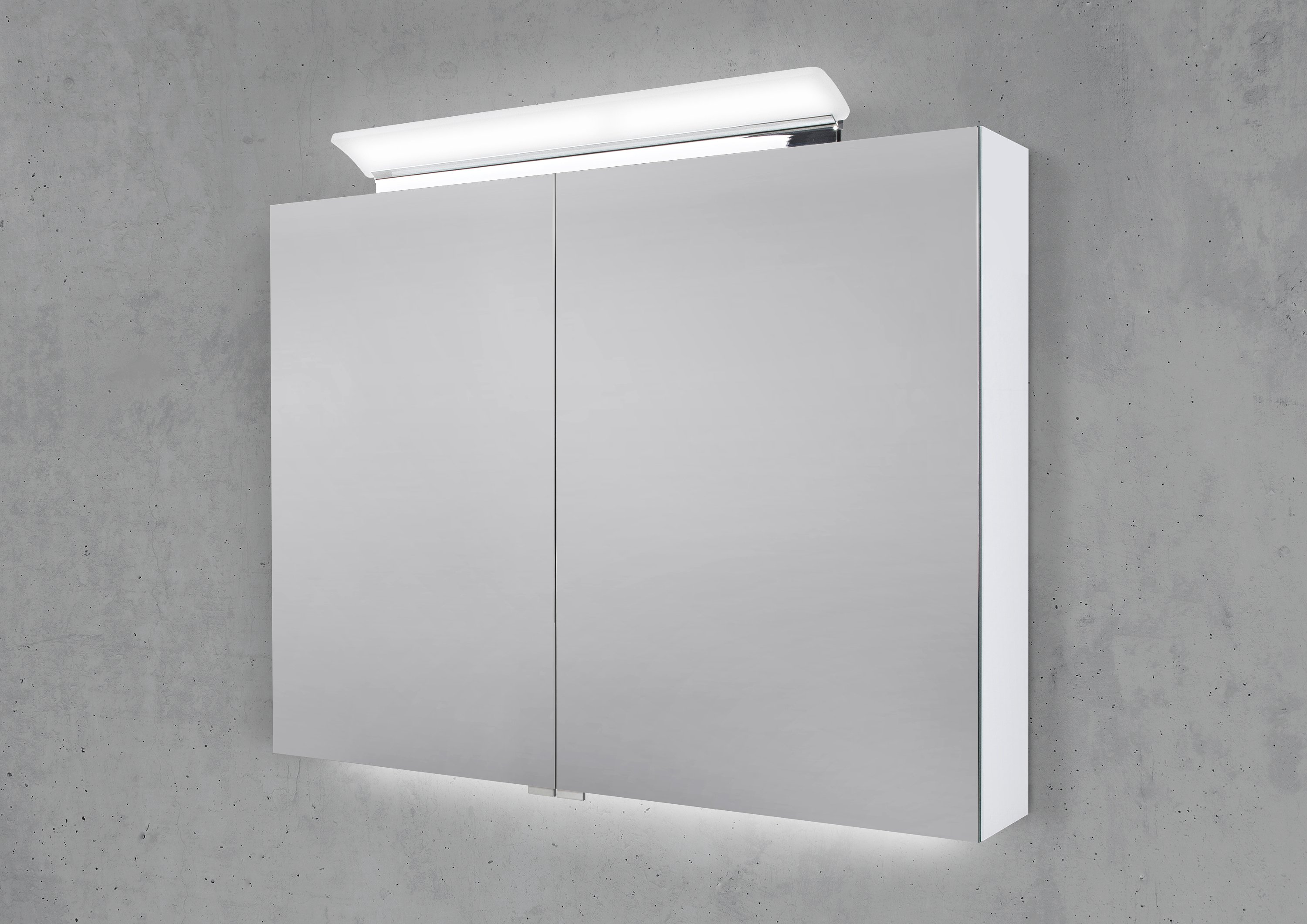 Spiegelschrank 90 cm LED Acryl Aufsatzleuchte doppelseitig verspiegelt