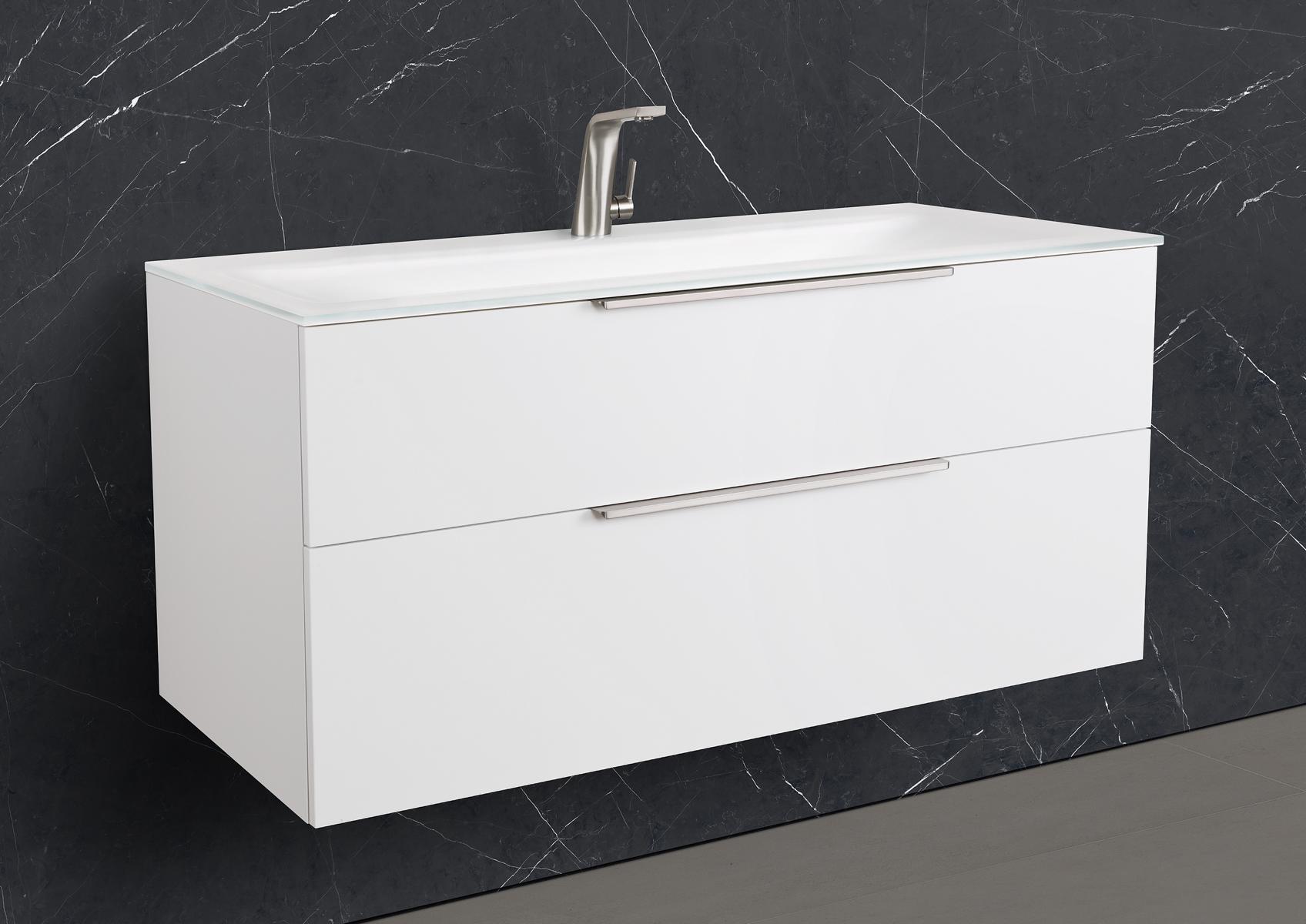 Saphir - Badmöbelset 120 cm mit Glaswaschbecken (Einzel) und Unterschrank vorkonfiguriert