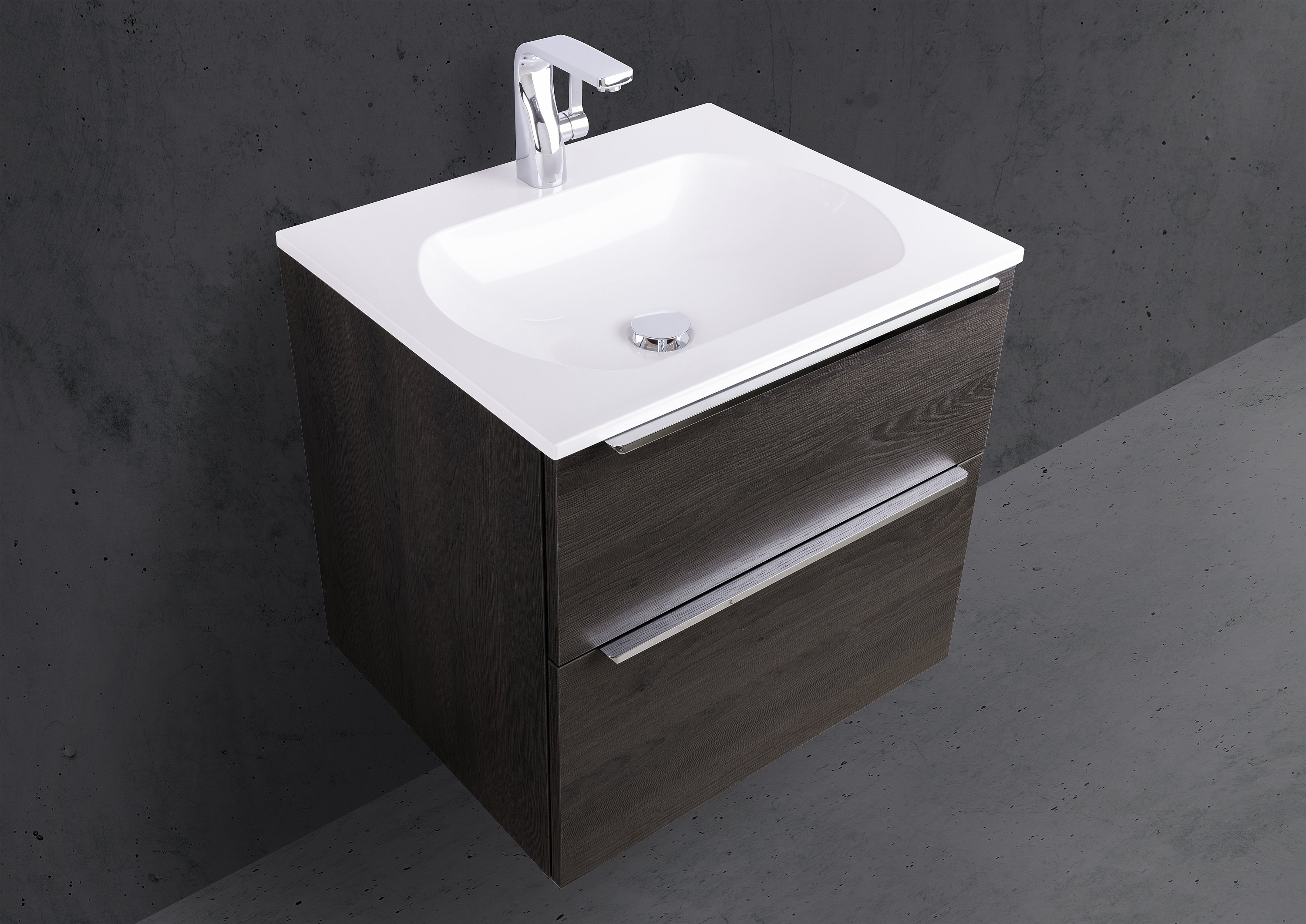 Badmöbel Set 60 cm mit Evermite Waschtisch, Dekor frei wählbar, Made in Germany