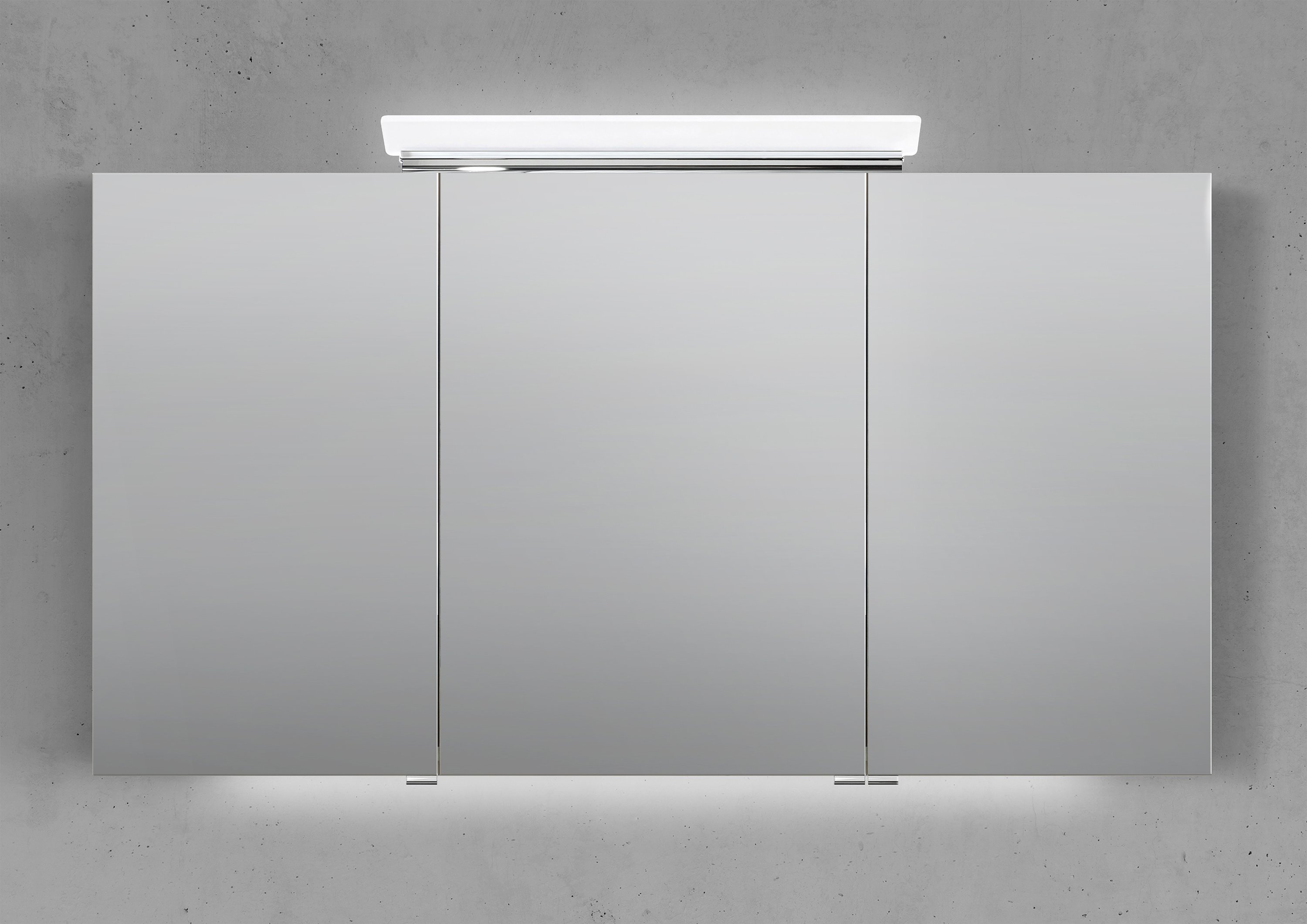 Spiegelschrank 130 cm LED Acryl Aufsatzleuchte doppelseitig verspiegelt