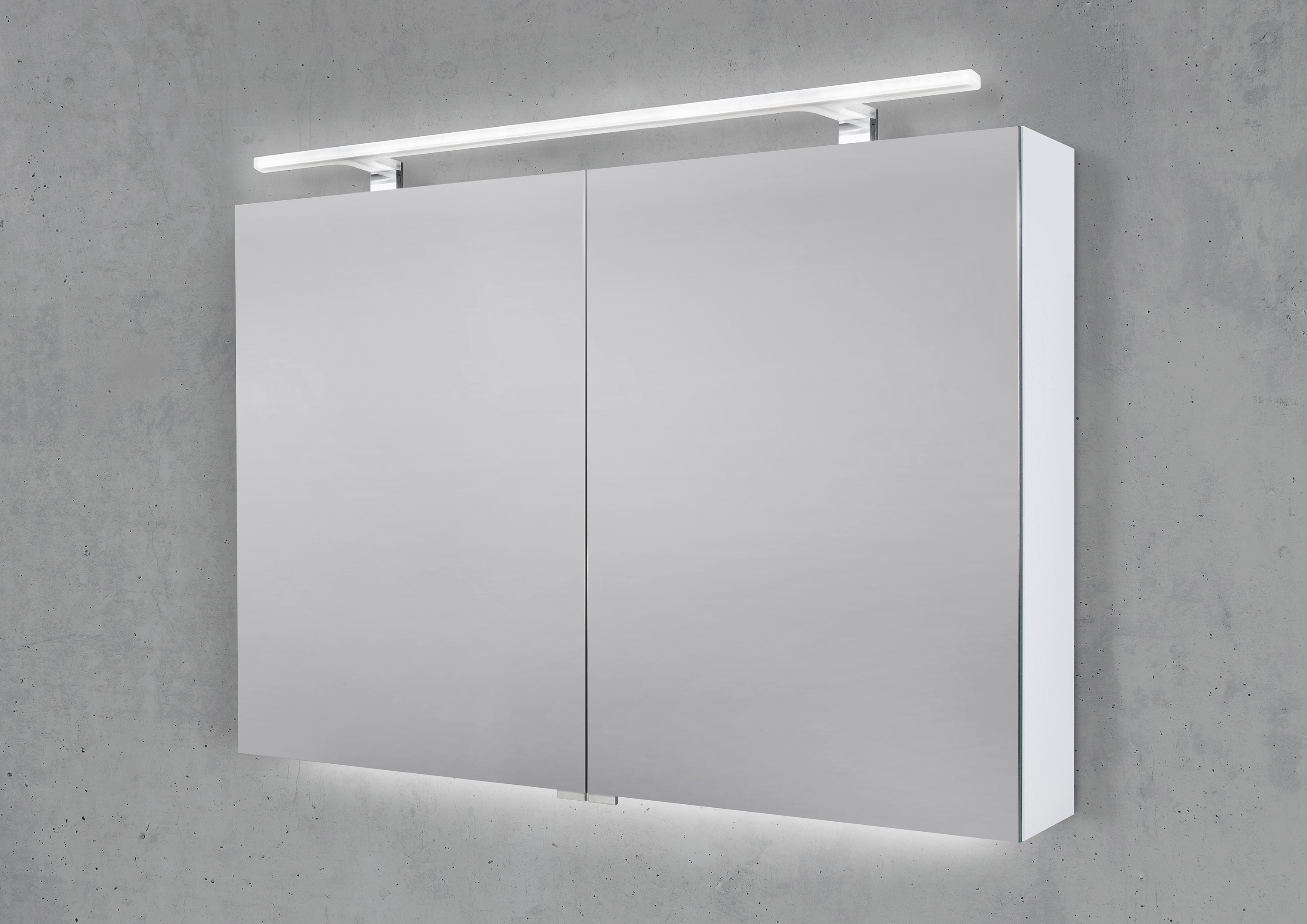 Spiegelschrank 100 cm mit MULTI LED Acryl Aufsatzleuchte Doppelspiegeltüren