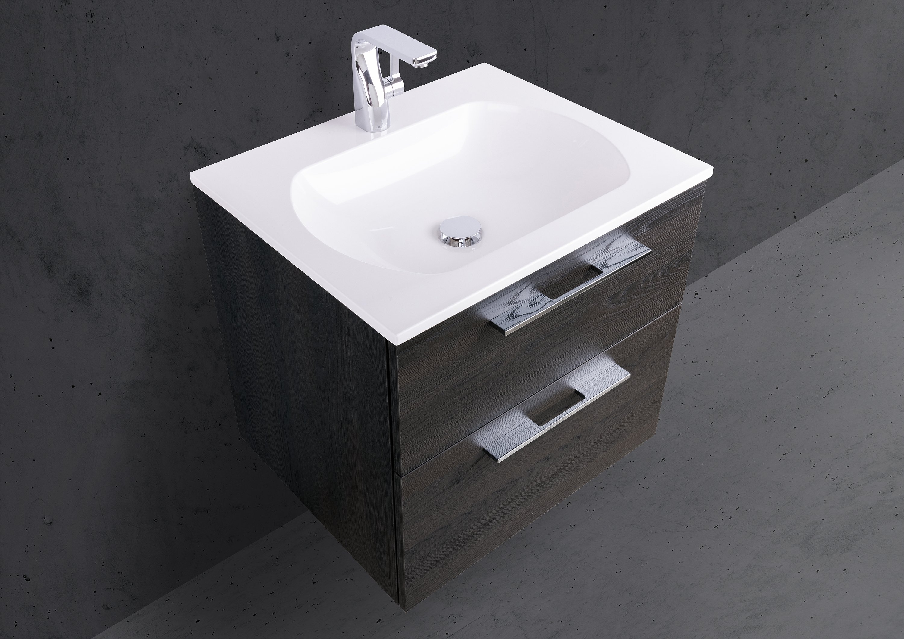 Badmöbel Set 60 cm mit Evermite Waschtisch, Dekor frei wählbar, Made in Germany
