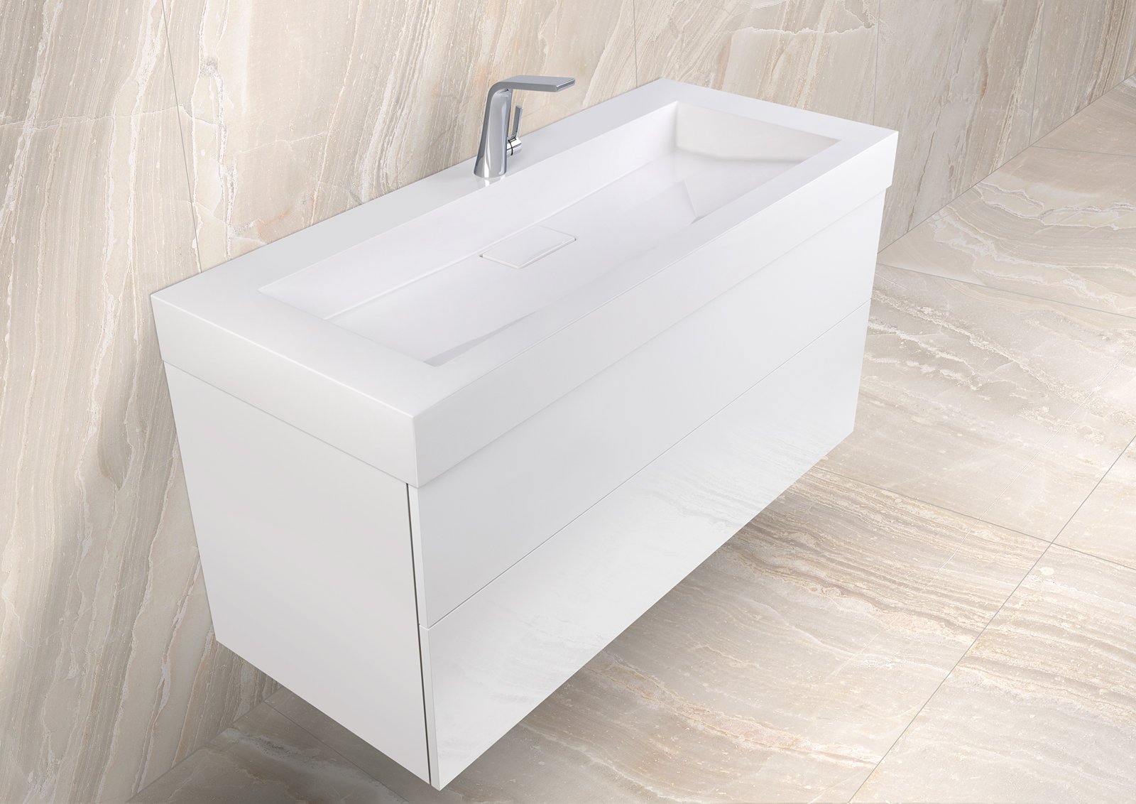 Badmöbel LIGNUM 120 cm Evermite Waschtisch, grifflos mit push to open, Design Auszüge Grass Scala