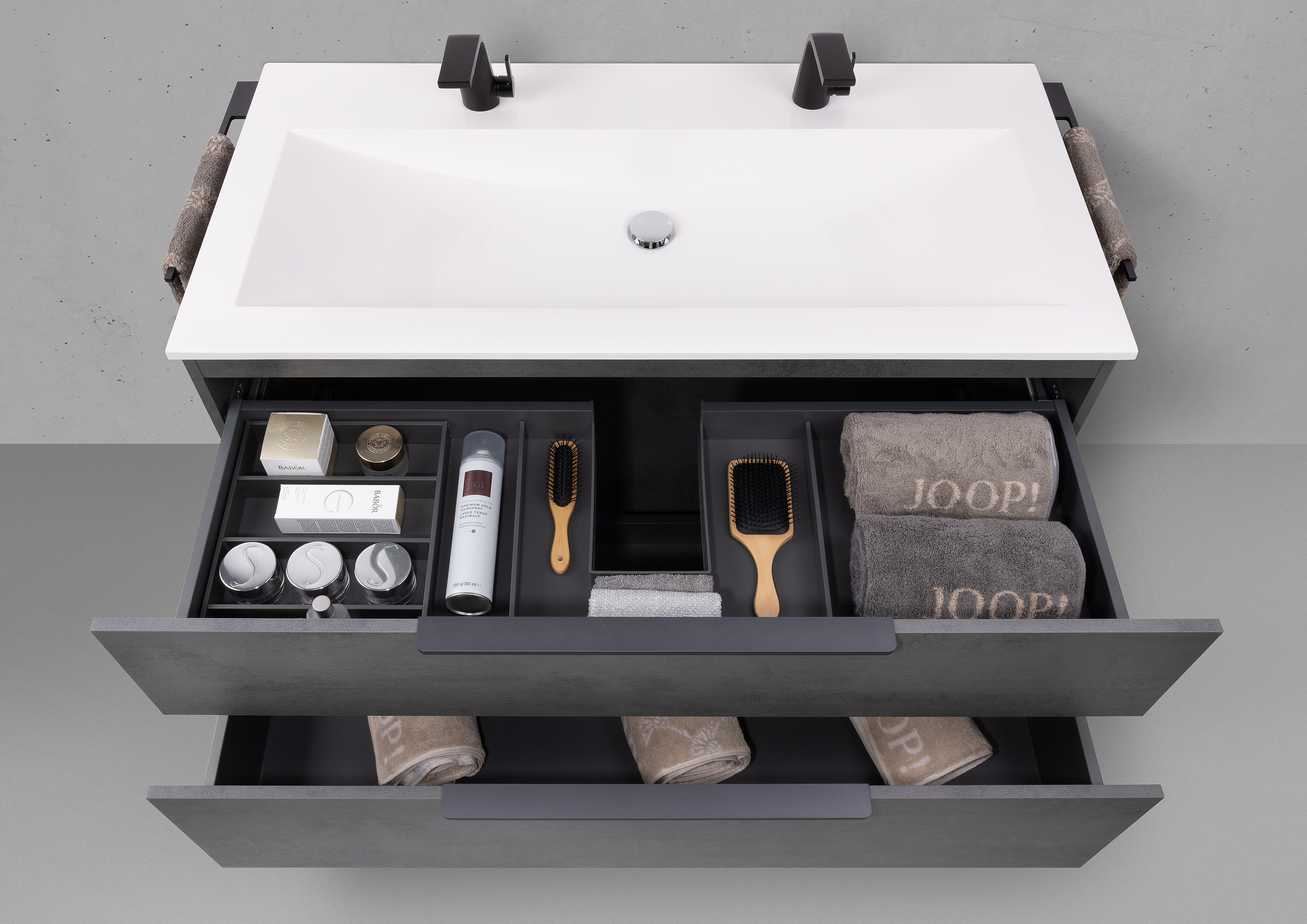 Design Badmöbel Set Valenta 120 cm, Unterschrank + Doppelwaschtisch Evermite