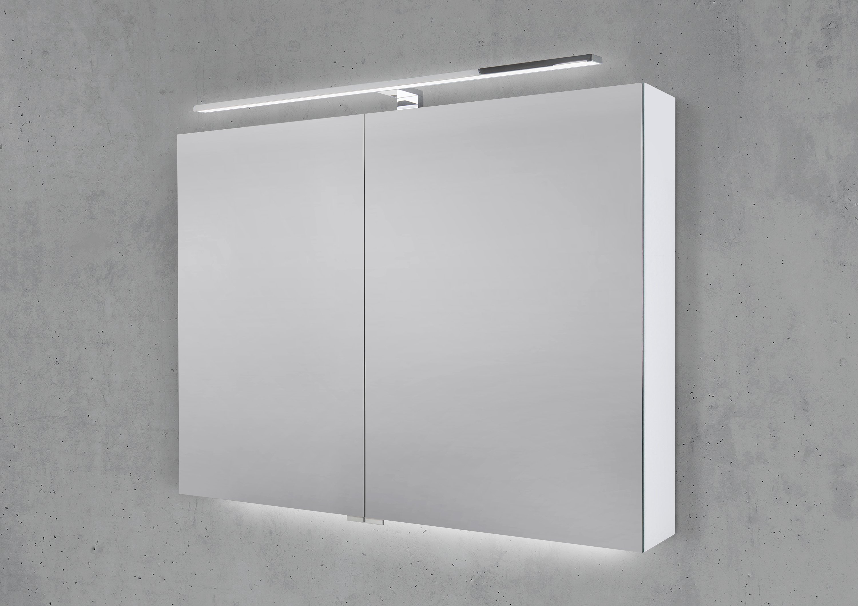Spiegelschrank 90 cm mit LED Chrom Beleuchtung Doppelspiegeltüren