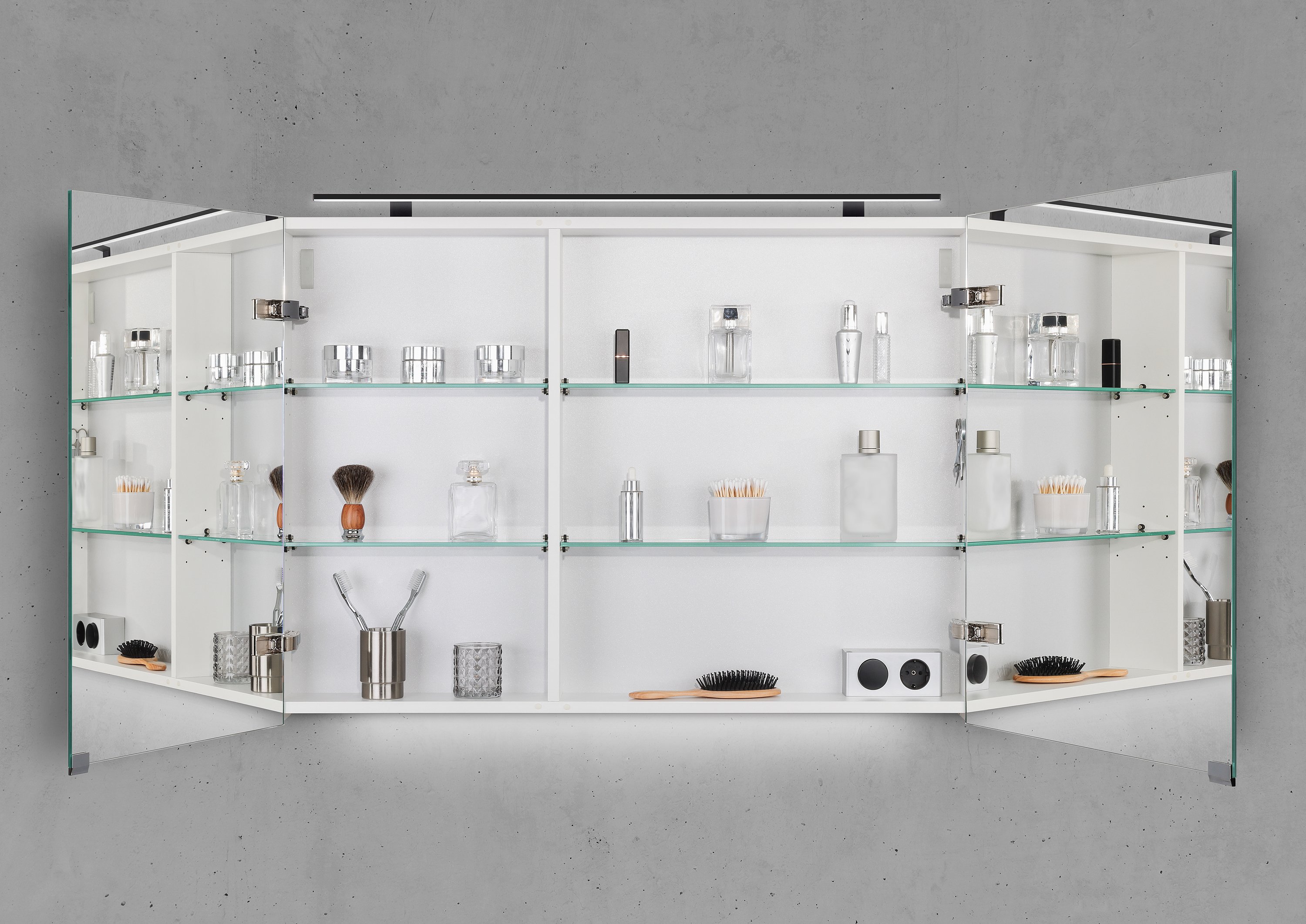 Spiegelschrank 100 cm mit MULTI LED Aufsatzleuchte Doppelspiegeltüren
