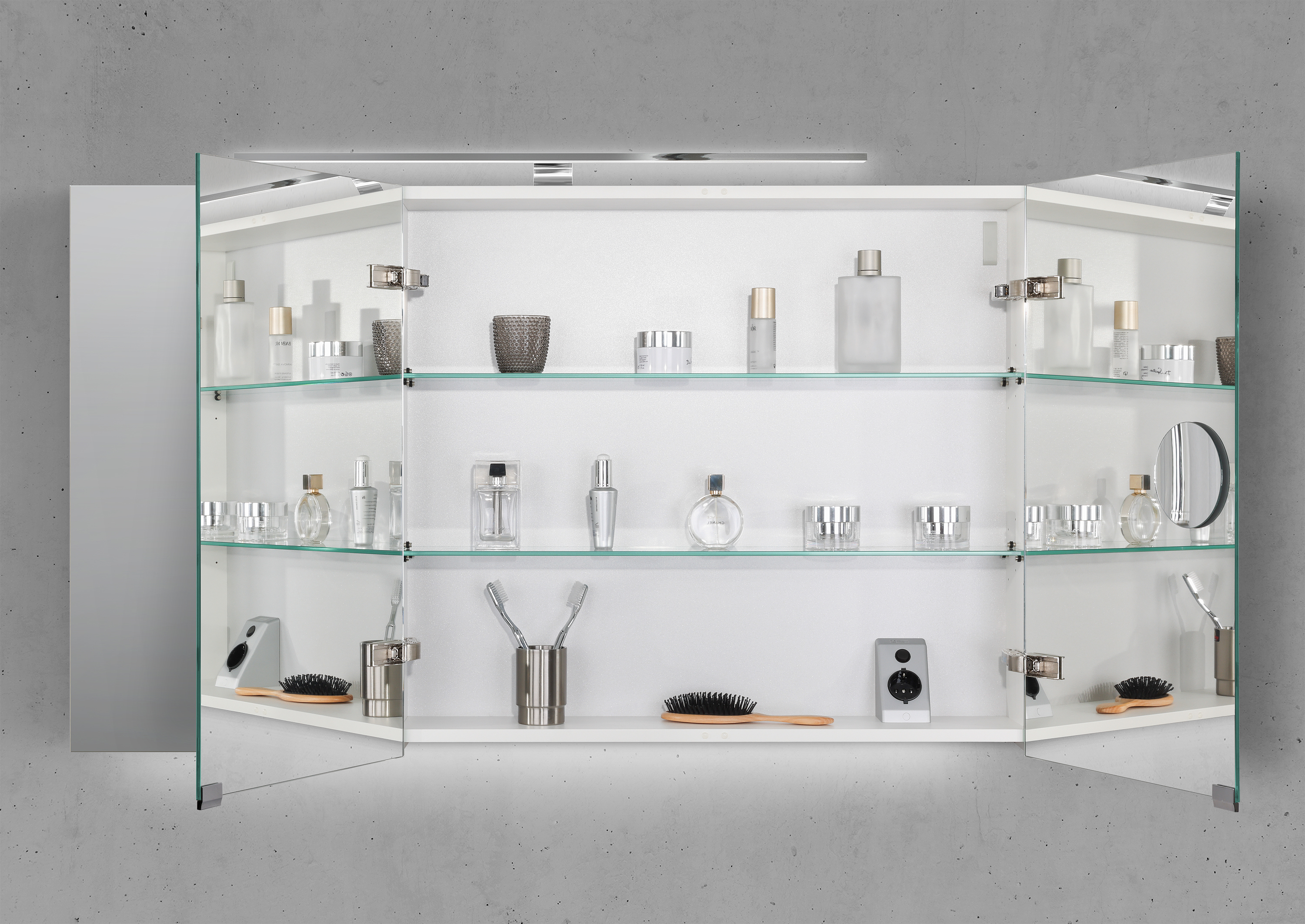 Spiegelschrank 120 cm mit LED Chrom Beleuchtung Doppelspiegeltüren